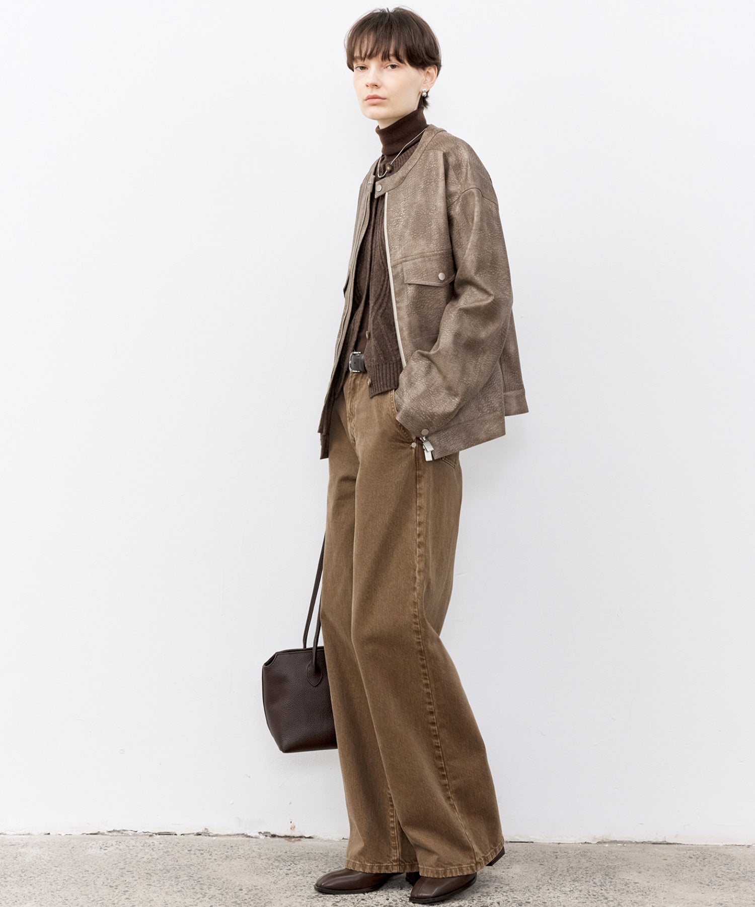 Basic Narrow Straight Brown Denim Pants
