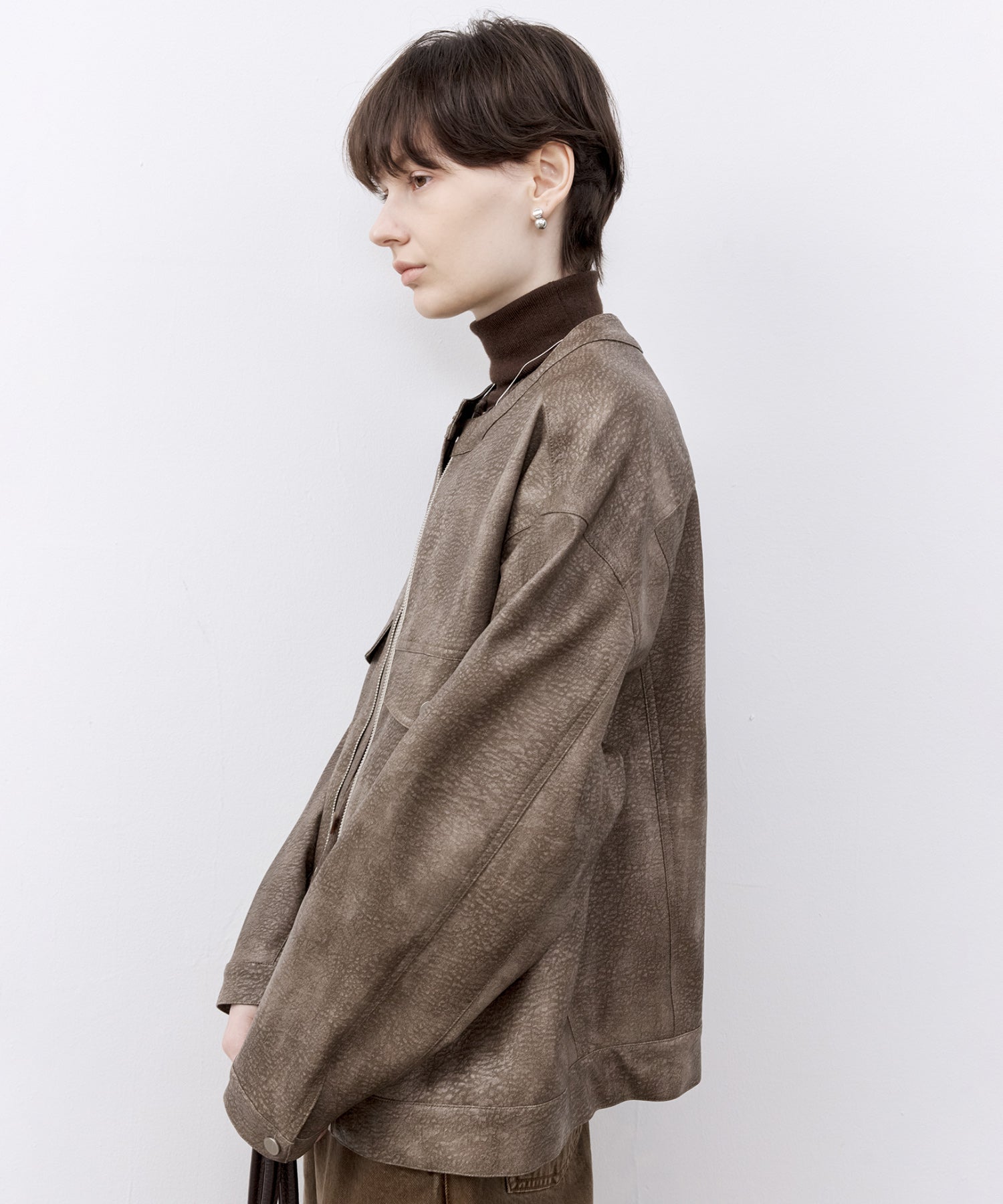 Vintage Grain Washed Faux Leather Panel Jacket