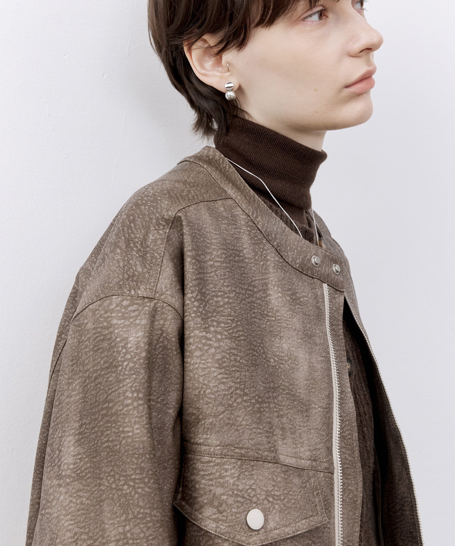Vintage Grain Washed Faux Leather Panel Jacket