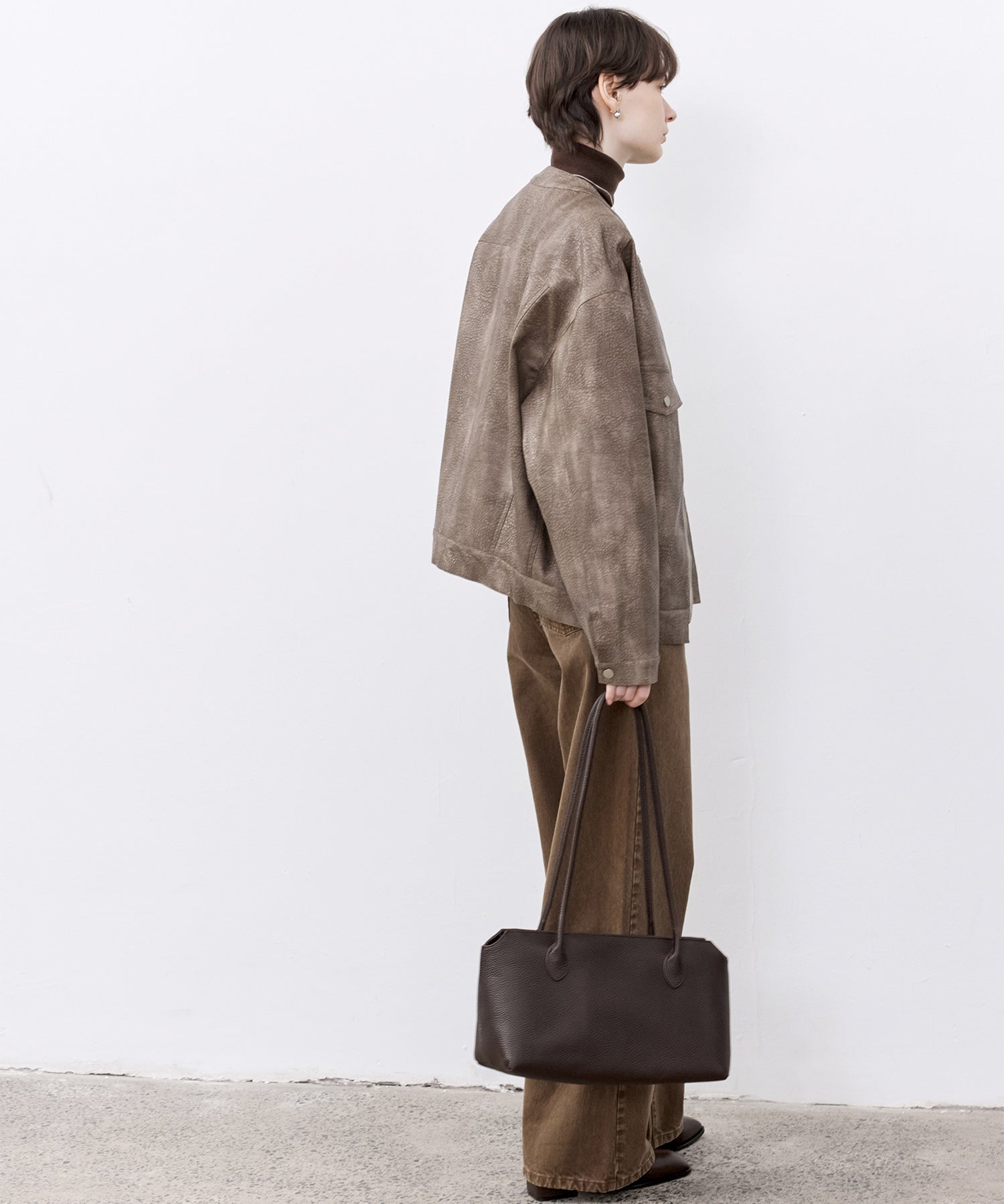 Vintage Grain Washed Faux Leather Panel Jacket