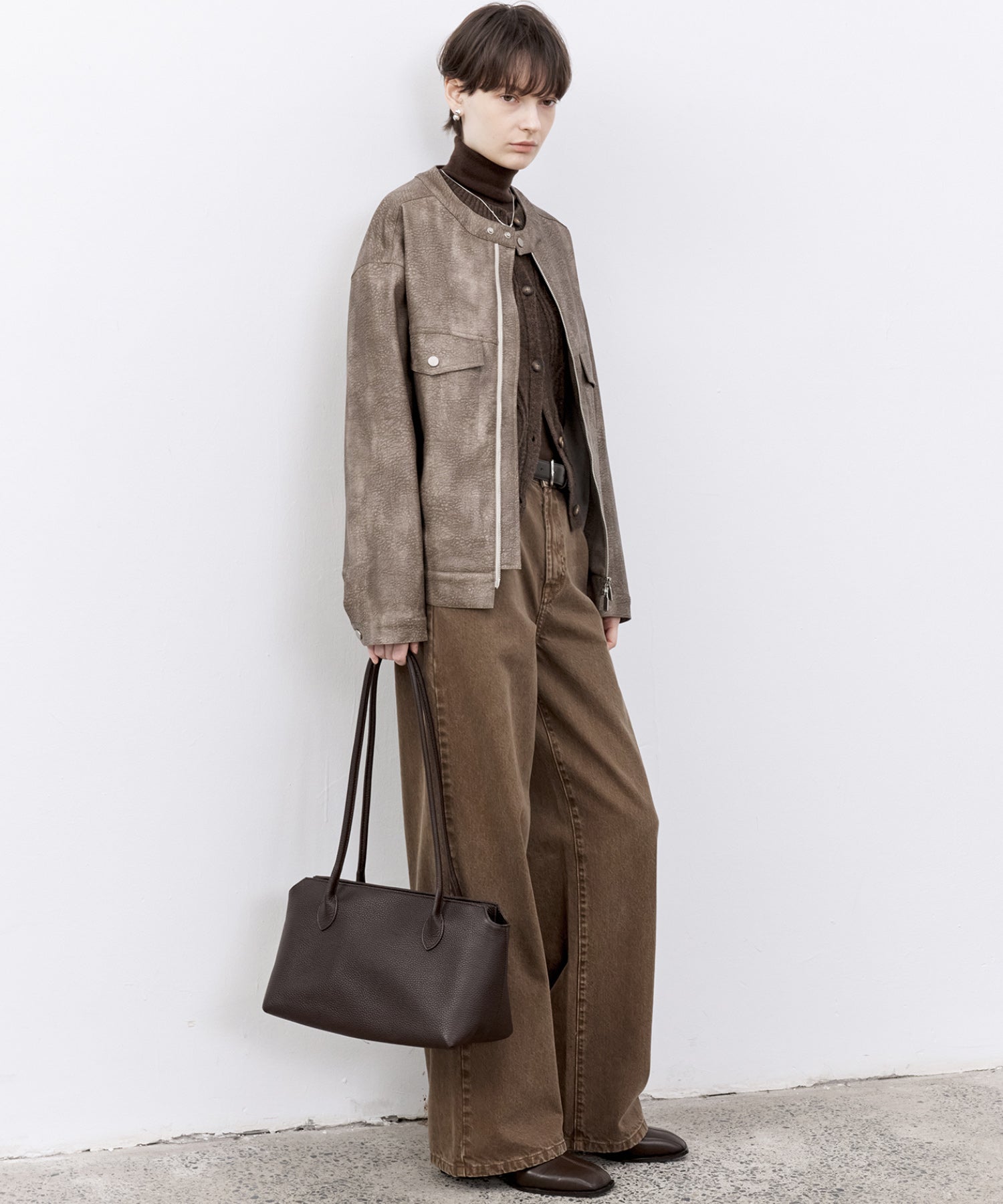 Vintage Grain Washed Faux Leather Panel Jacket