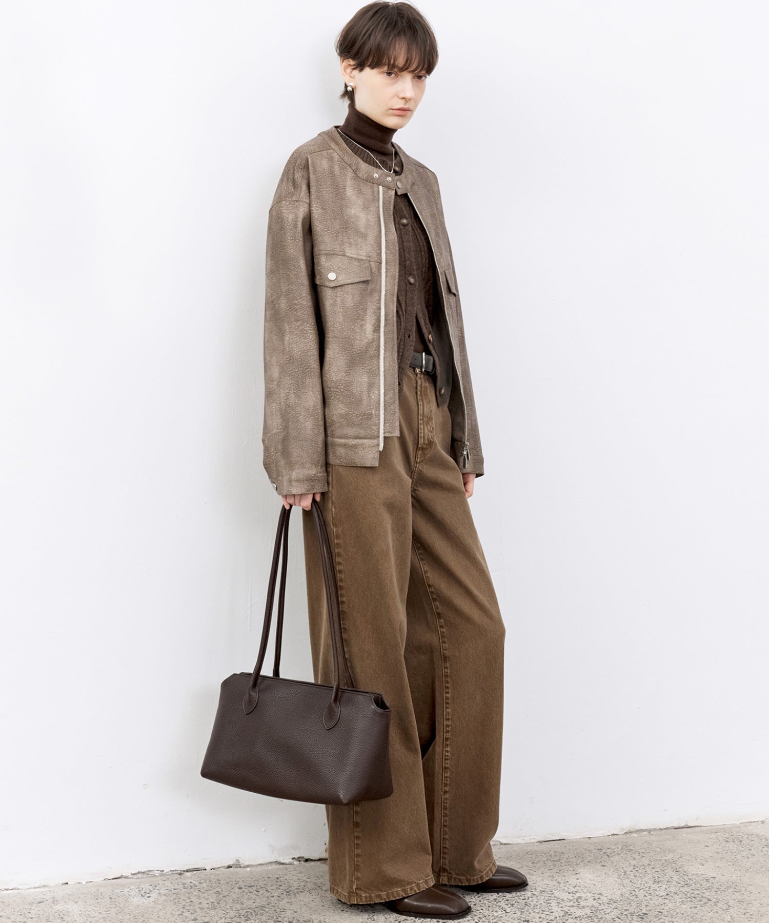 Basic Narrow Straight Brown Denim Pants