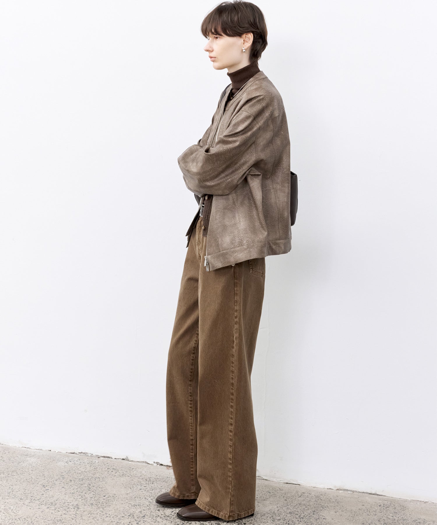 Basic Narrow Straight Brown Denim Pants