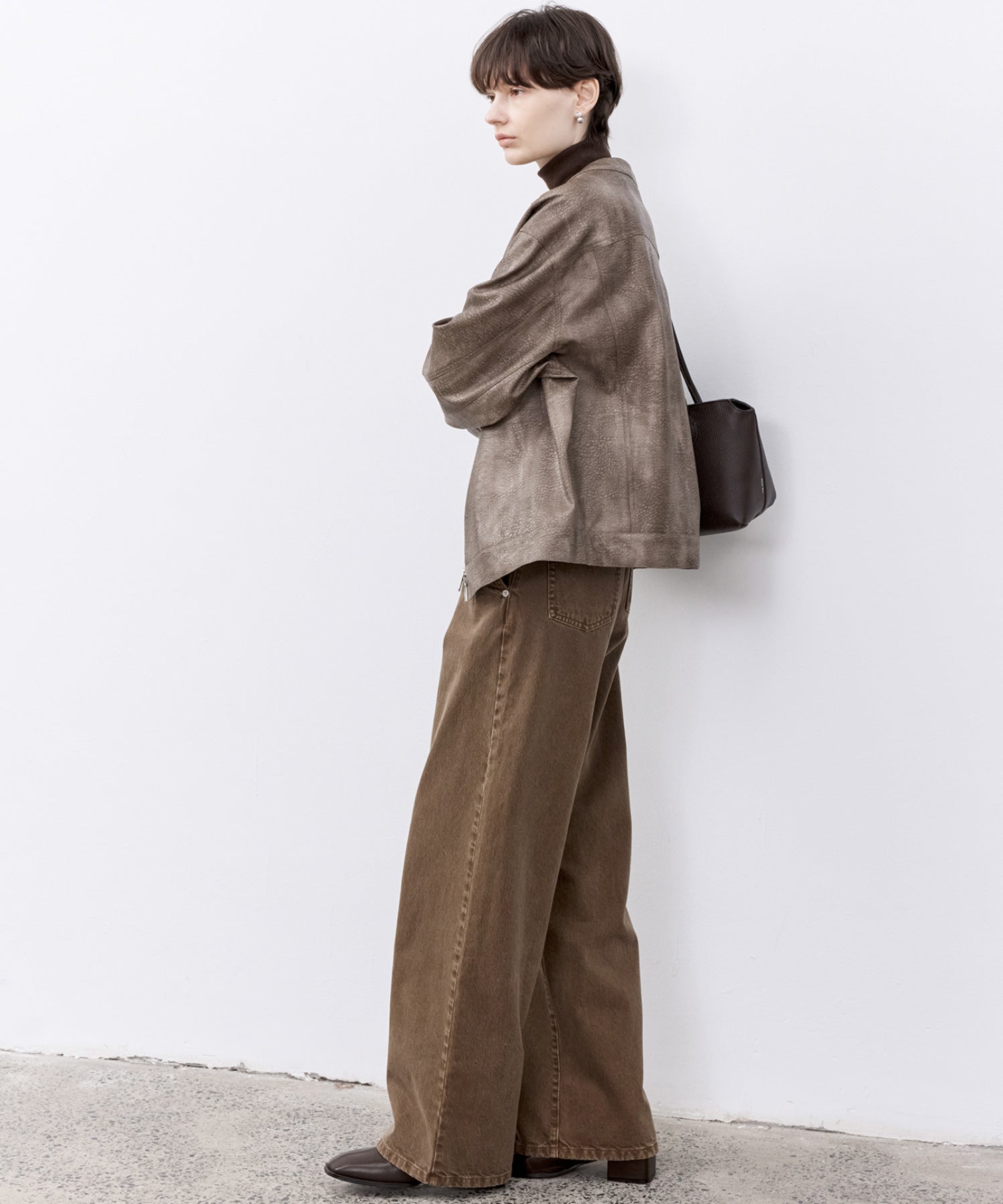 Vintage Grain Washed Faux Leather Panel Jacket