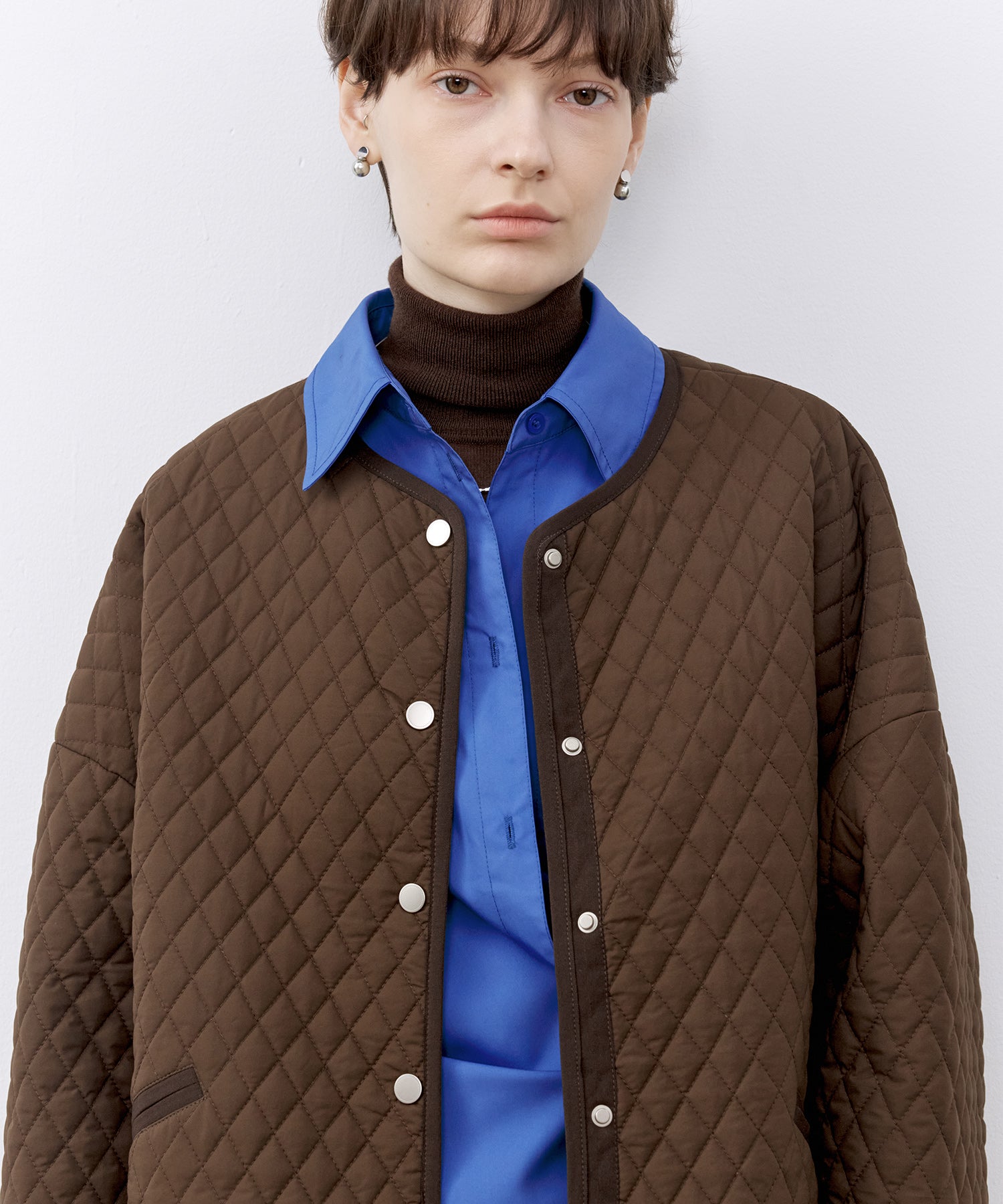 Diamond Quilted Round Neck Padded Jacket