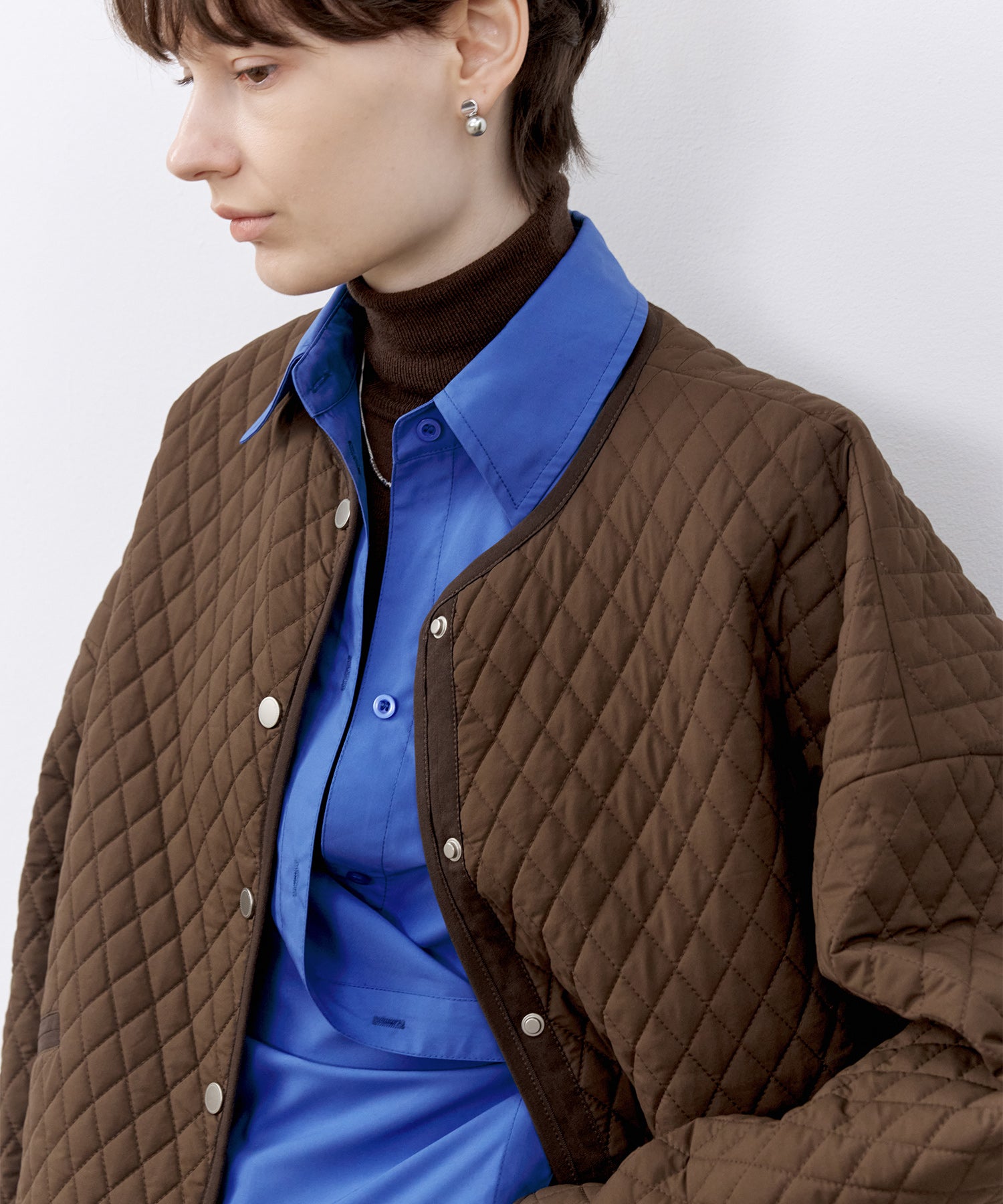 Diamond Quilted Round Neck Padded Jacket