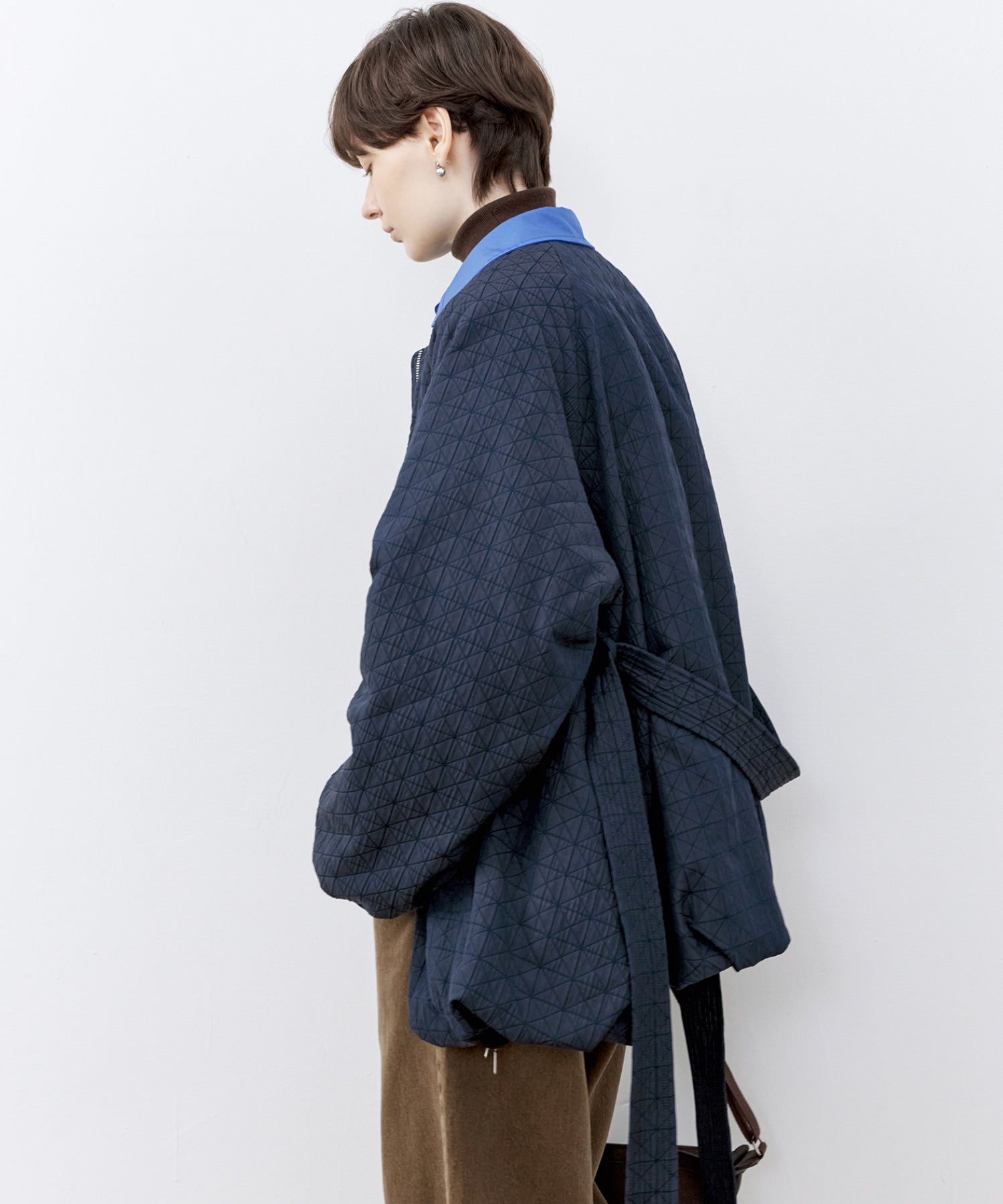 Diamond Jacquard Quilted Down Coat – Belt & Scarf Set