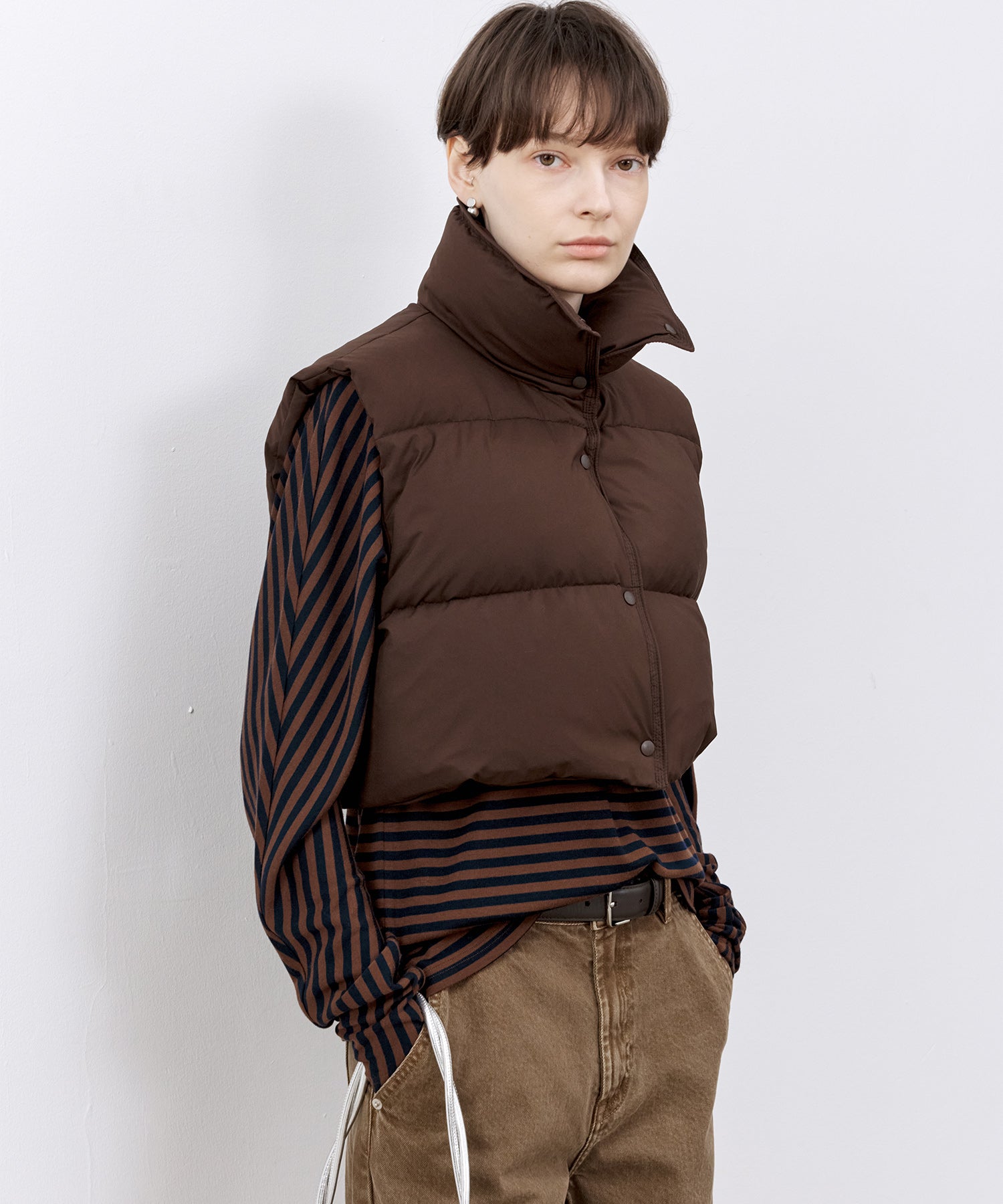 Wool Blend Striped Bihigh Neck Long Sleeve Tee