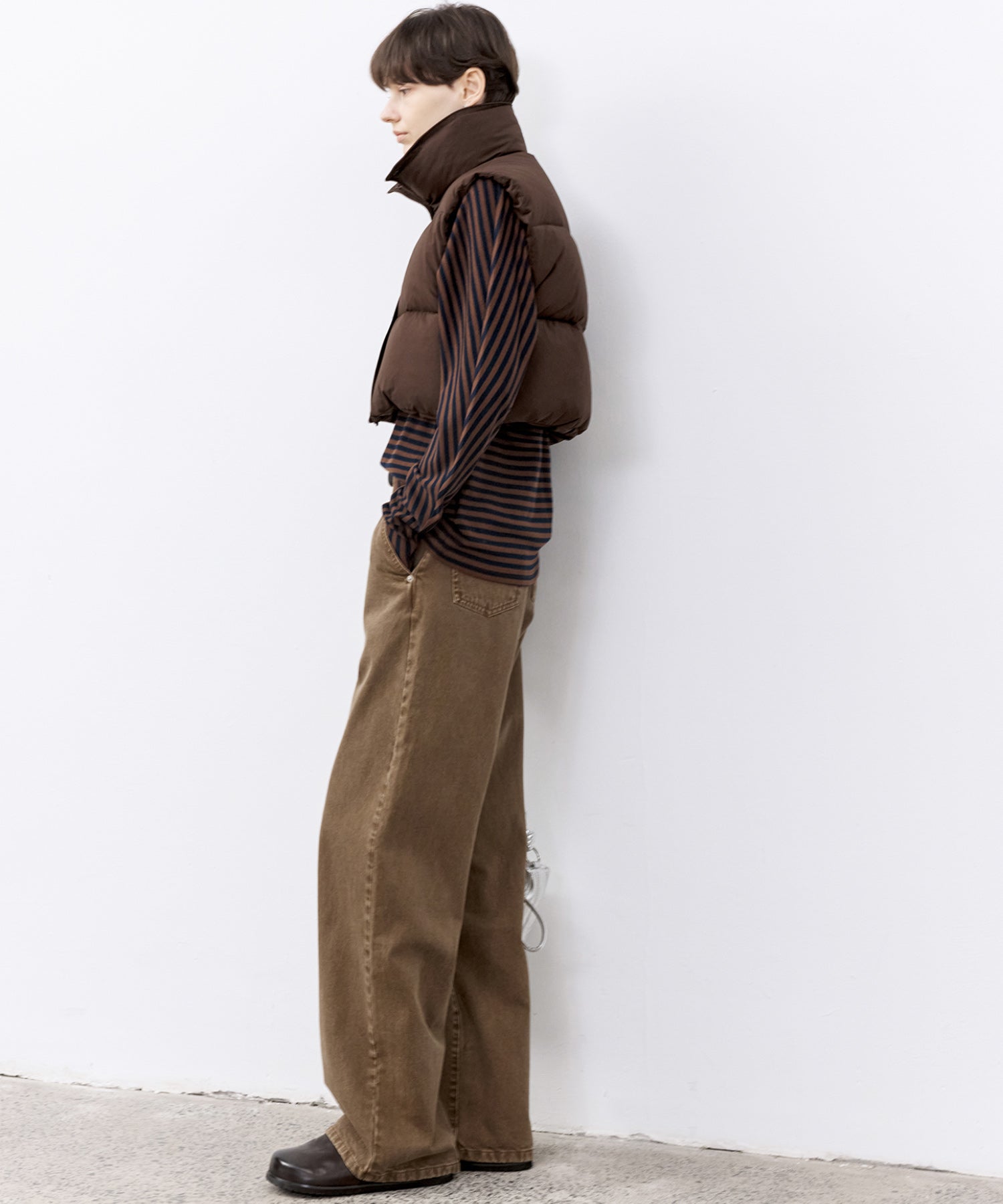 Wool Blend Striped Bihigh Neck Long Sleeve Tee