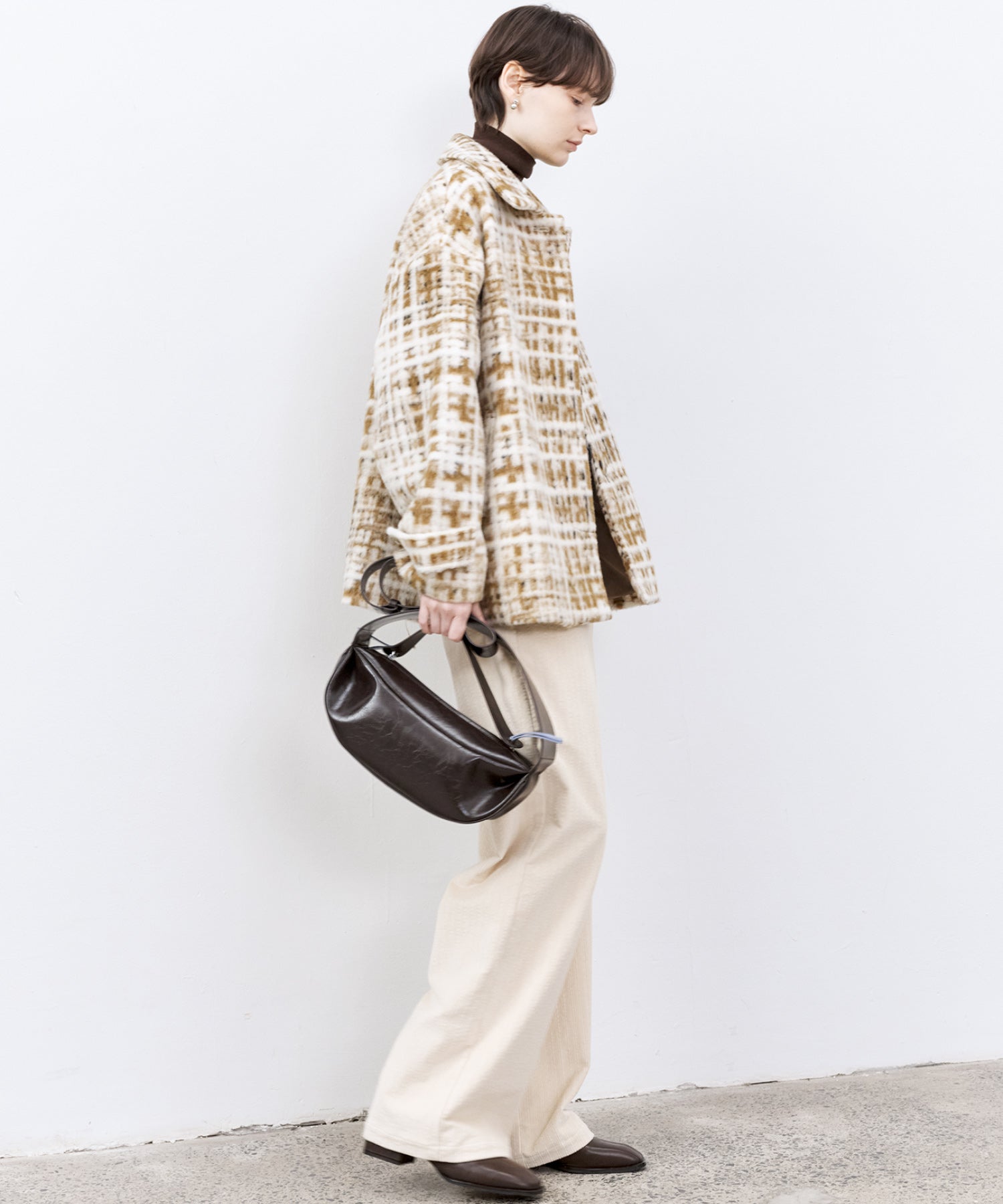 Hazy Plaid Tailored Wool Short Over-coat