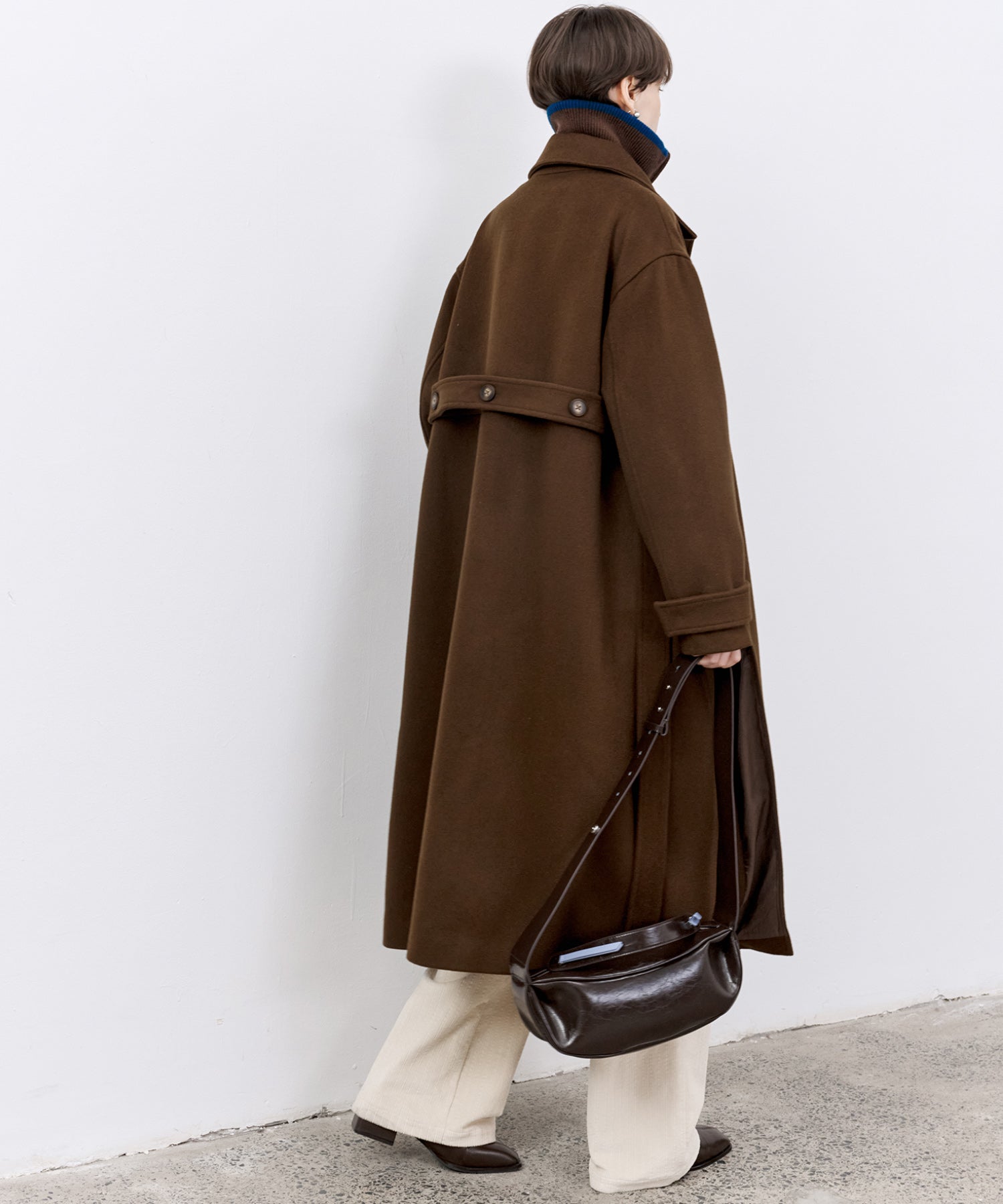 Contrast Panel Wool Zip Cardigan with Dual-Way Collar