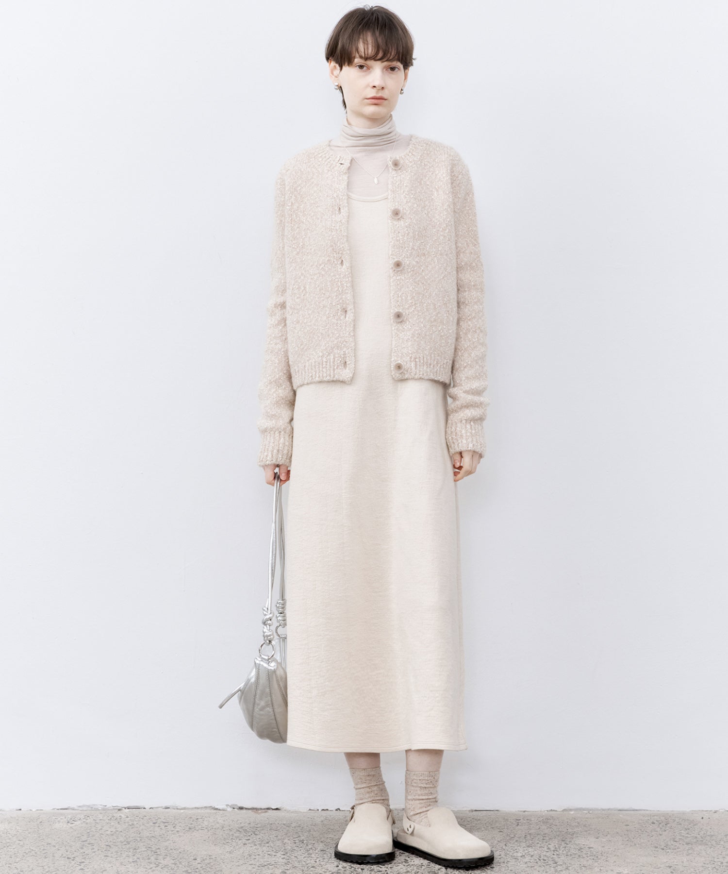 Nepped Knit Cardigan with Tweed Texture