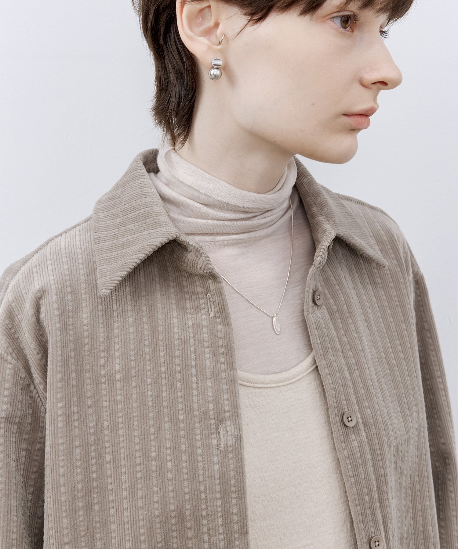 Draped Texture Wool Turtleneck Long Sleeve Top