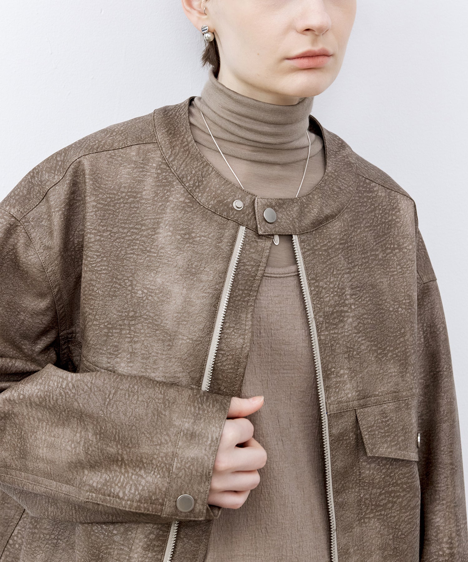 Draped Texture Wool Turtleneck Long Sleeve Top