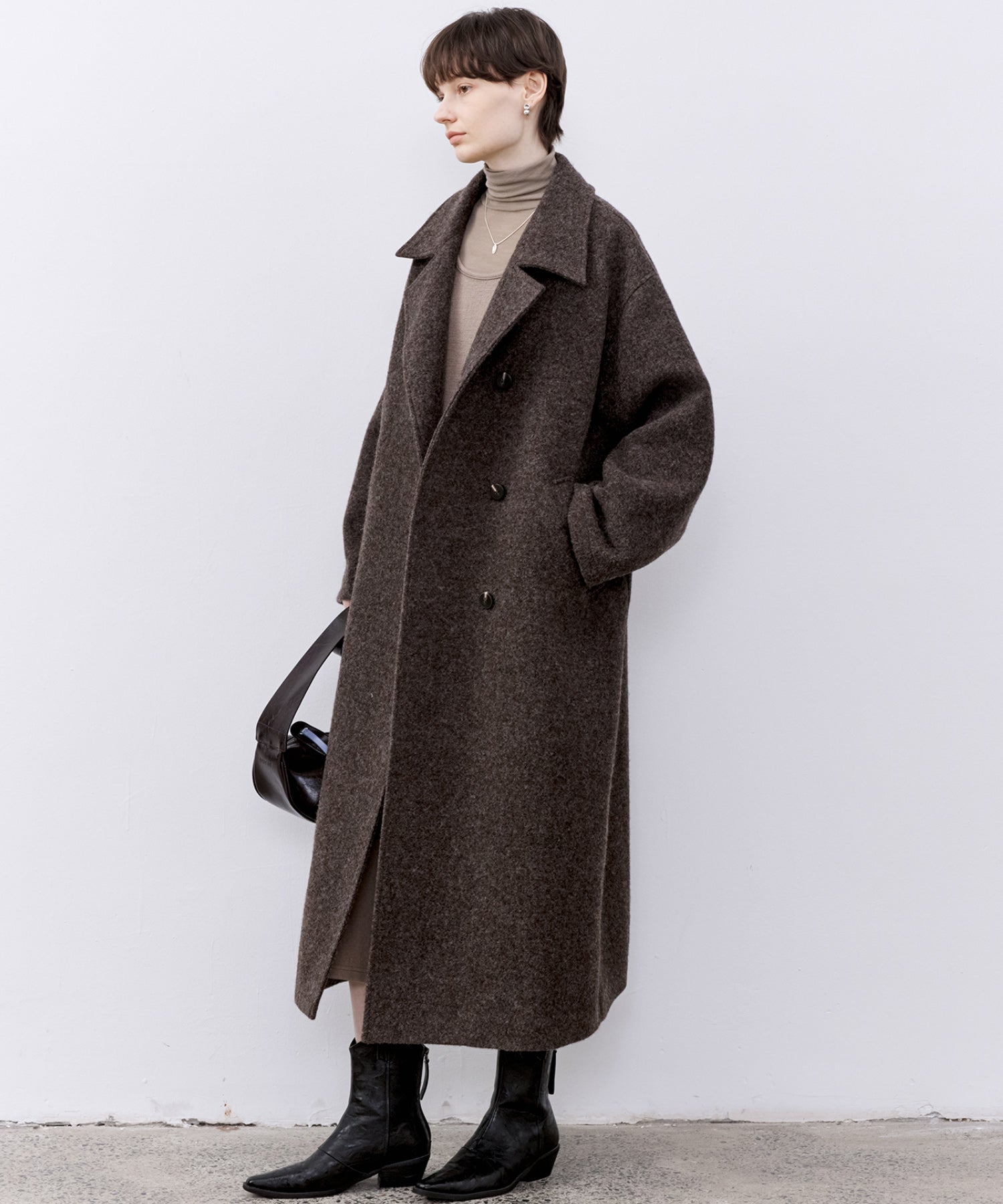 Draped Texture Wool Turtleneck Long Sleeve Top