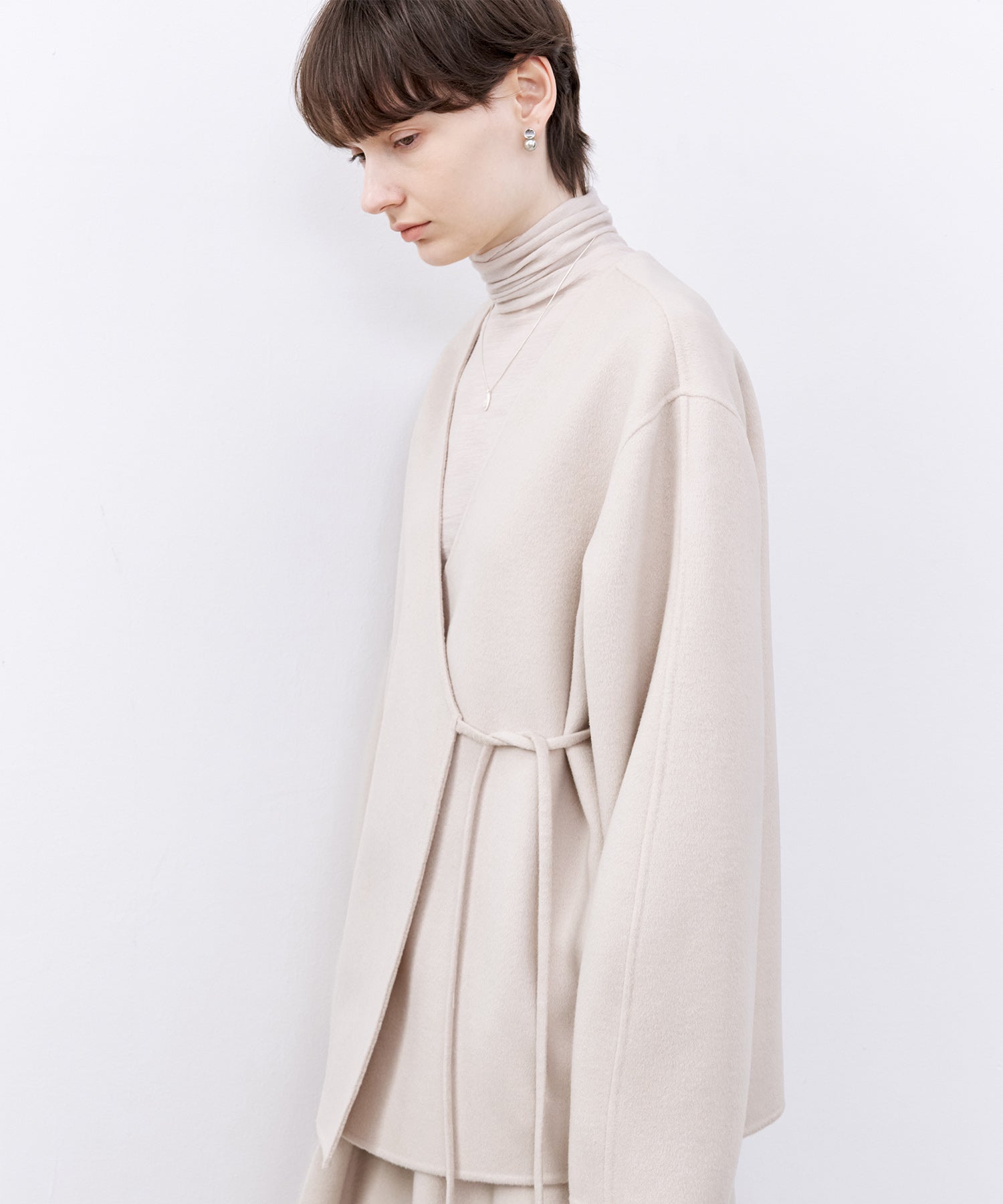 Draped Texture Wool Turtleneck Long Sleeve Top