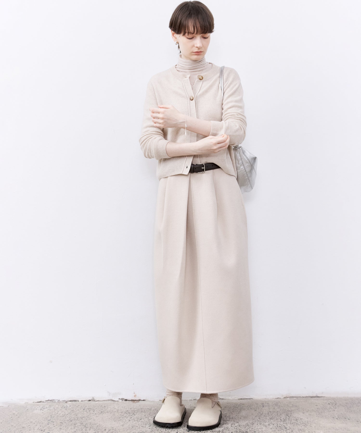 Draped Texture Wool Turtleneck Long Sleeve Top