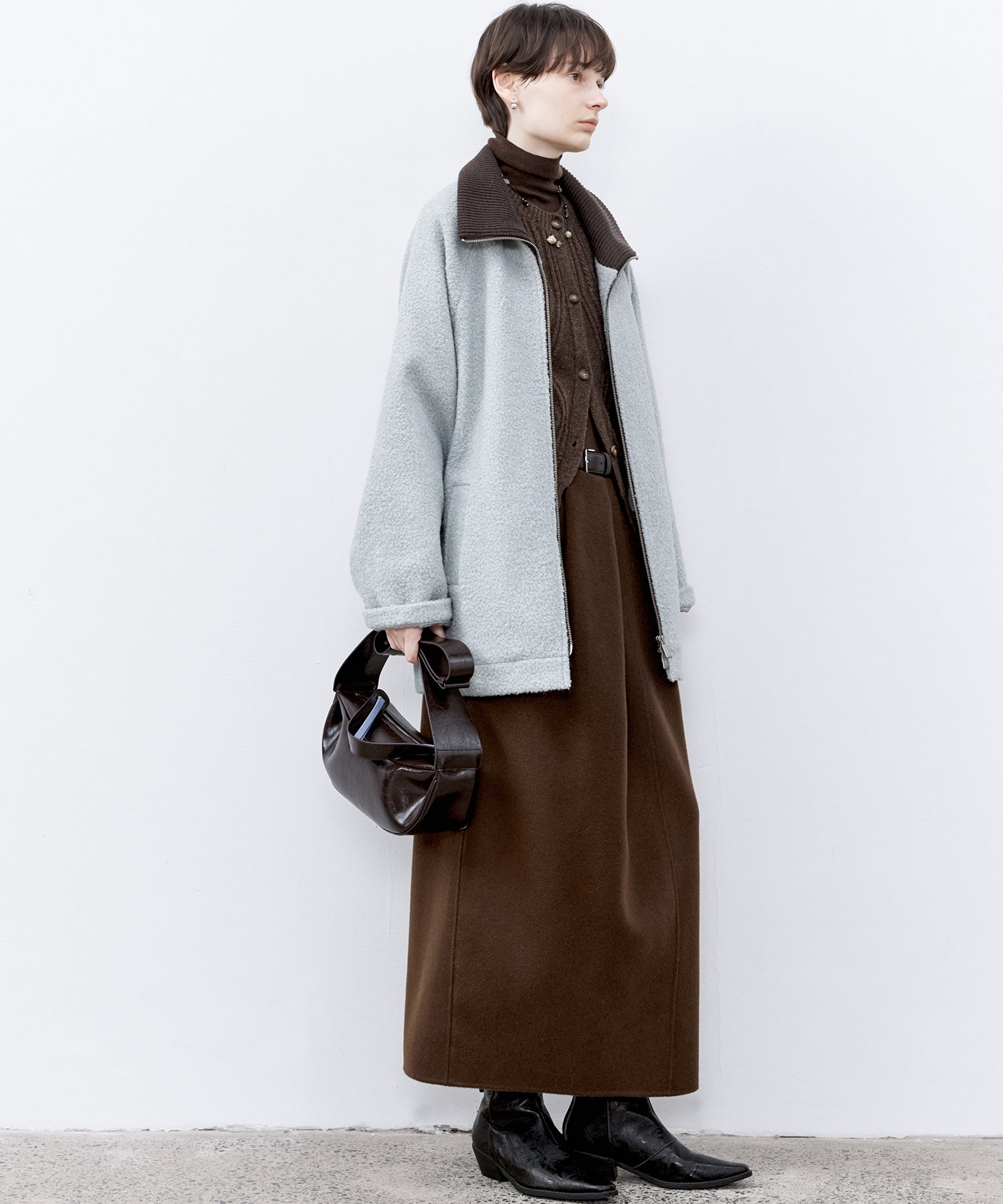 Wool Twill Skirt with Gathered Detail & Bubble Silhouette