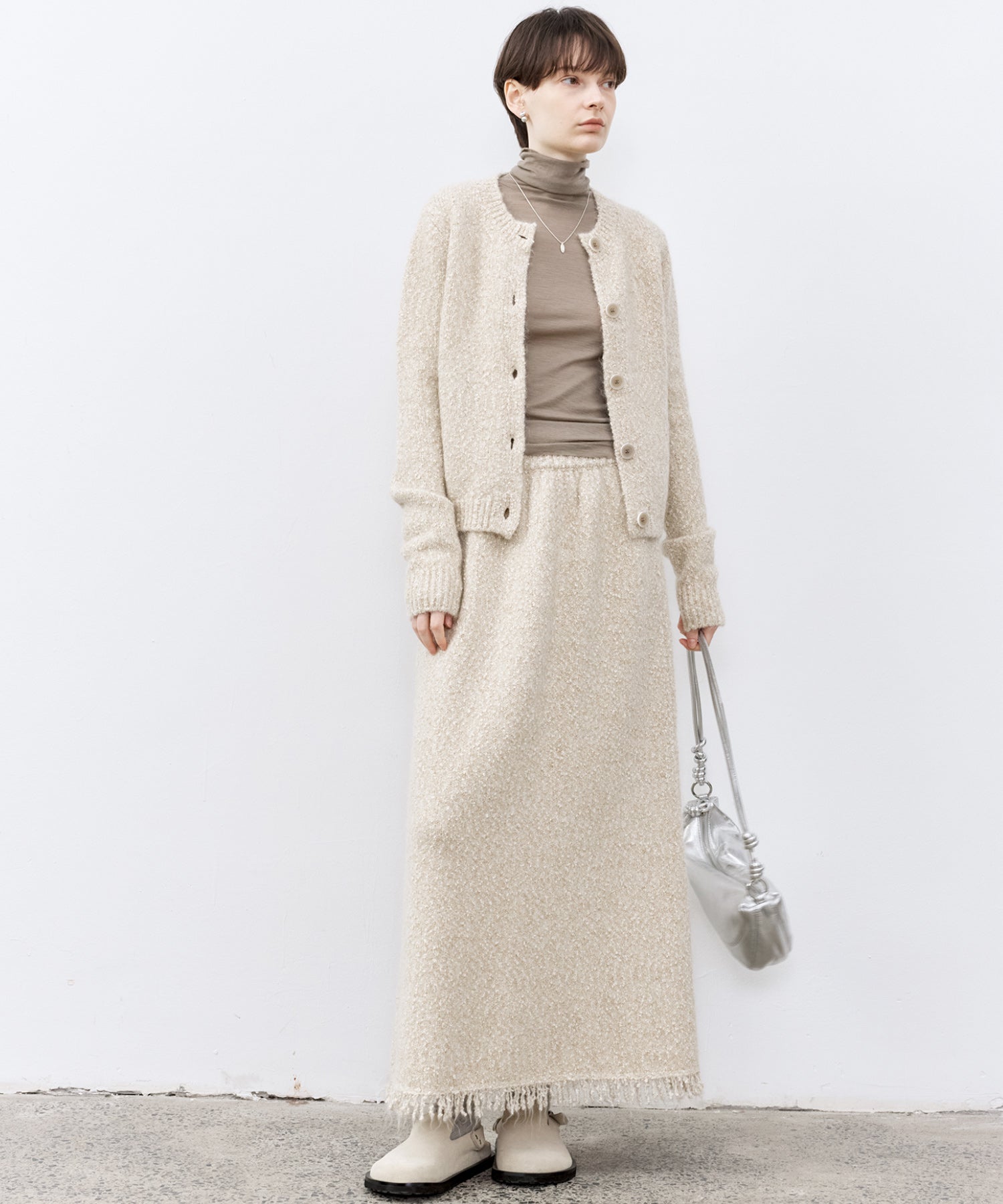 Draped Texture Wool Turtleneck Long Sleeve Top