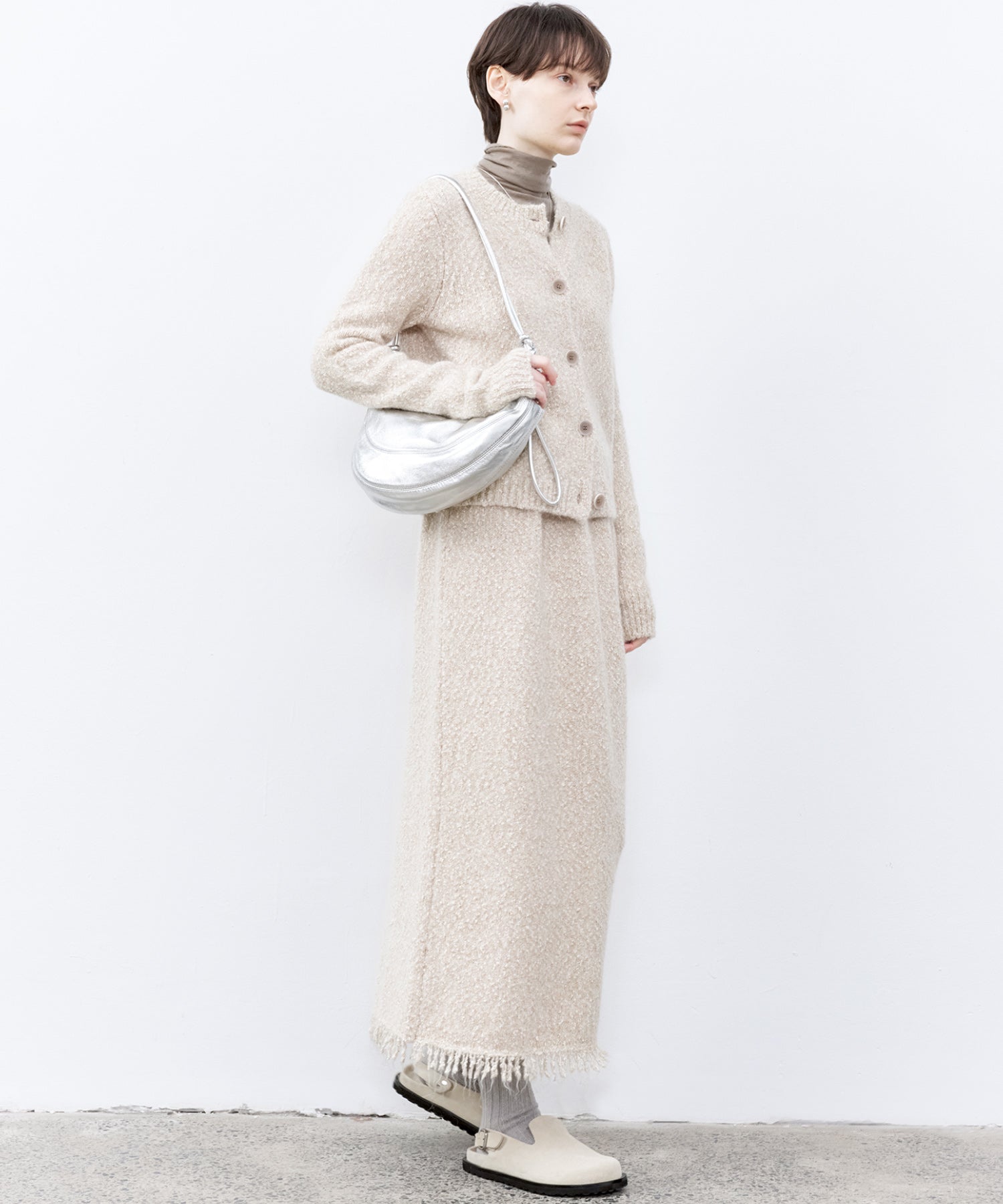 Fringe Accent Textured Knit Skirt – Tweed-Like A-Line