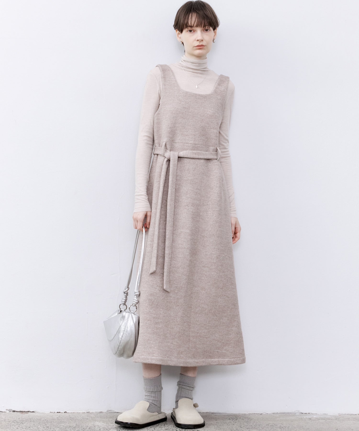 Draped Texture Wool Turtleneck Long Sleeve Top
