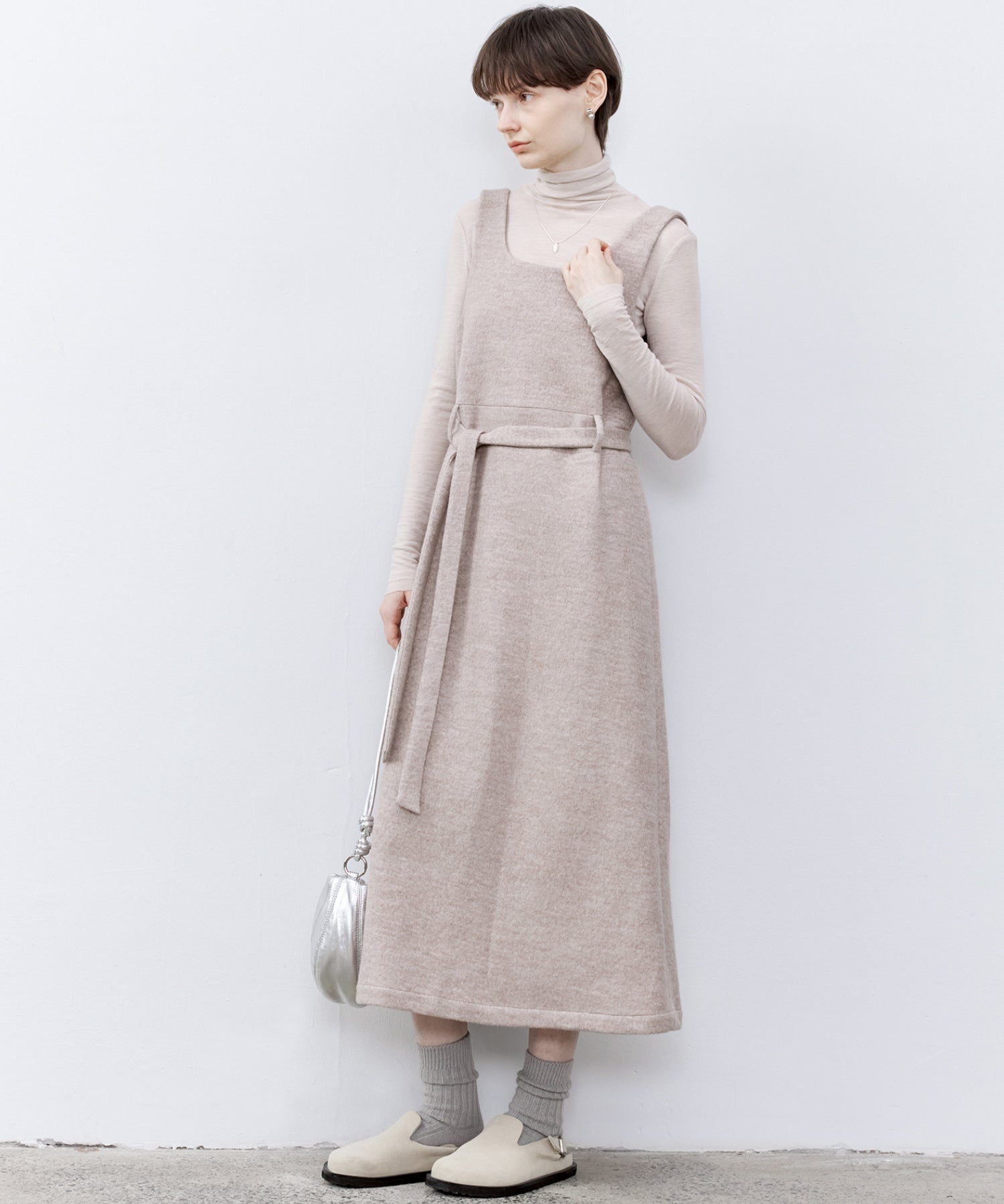 Wool-Blend Belted Jumper Dress
