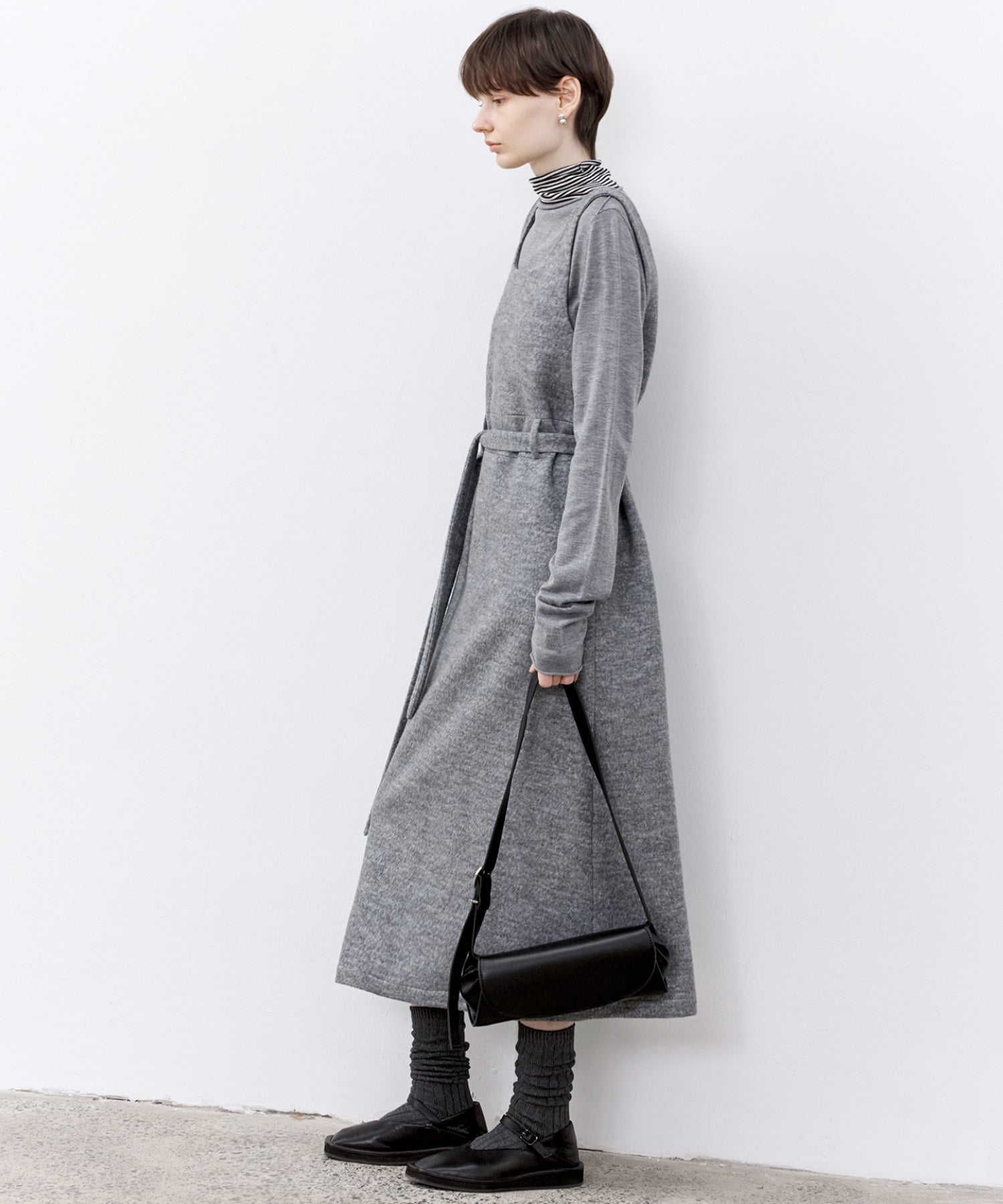 Wool-Blend Belted Jumper Dress