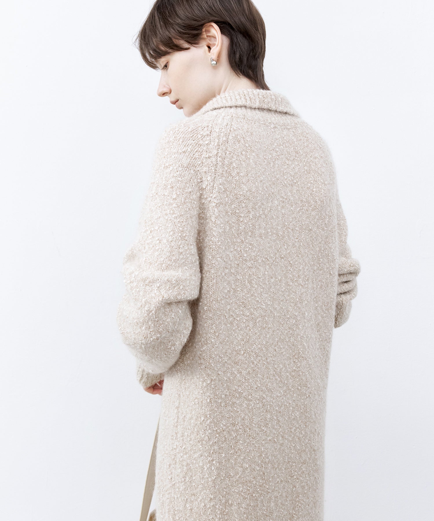 Tweed Like Knit Shirt Dress with Fringe Details