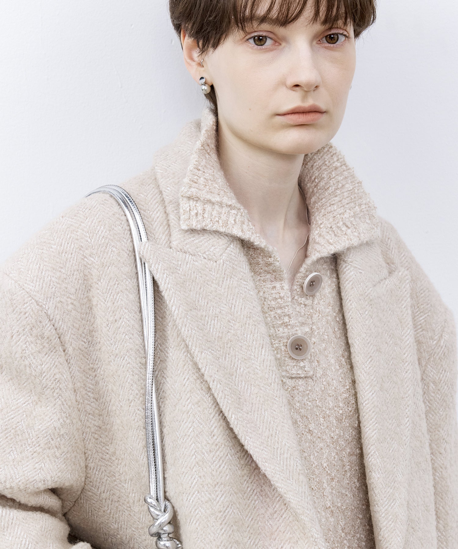 Wool-Blend Oversized Tailored Jacket with Shoulder Pads