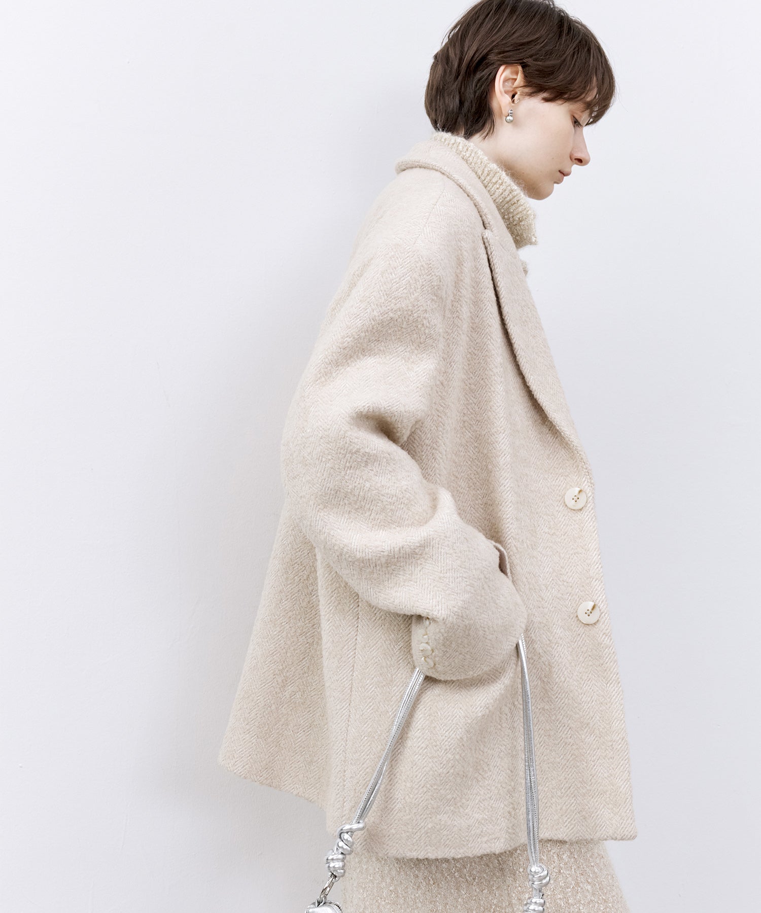 Wool-Blend Oversized Tailored Jacket with Shoulder Pads