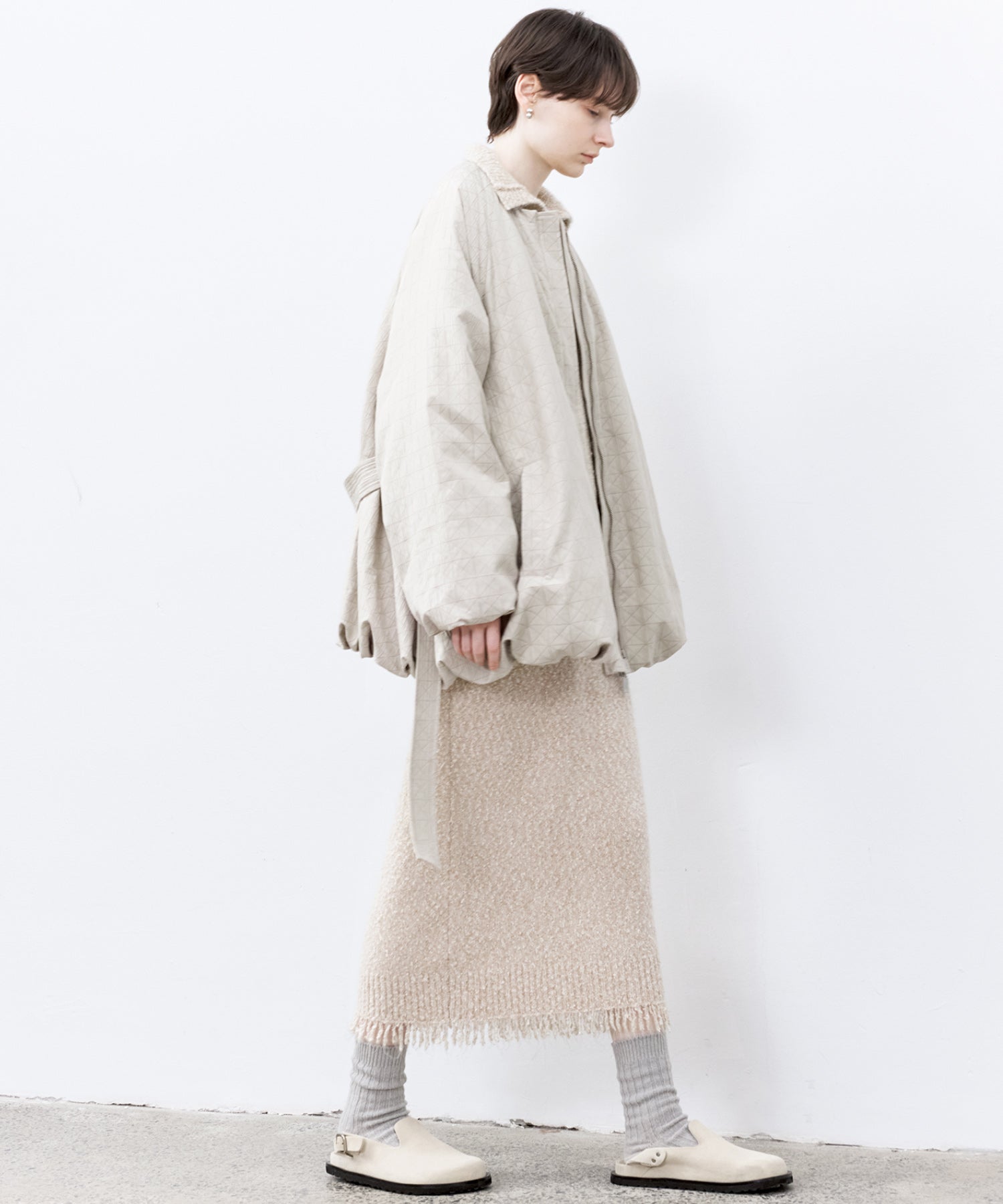 Diamond Jacquard Quilted Down Coat – Belt & Scarf Set