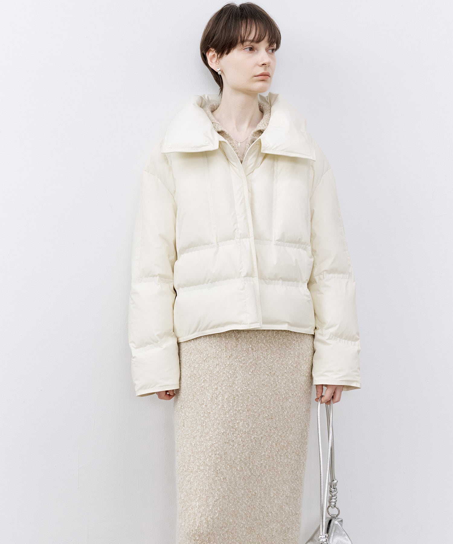 Drop Shoulder Short Puffer with Shaped Waist Design