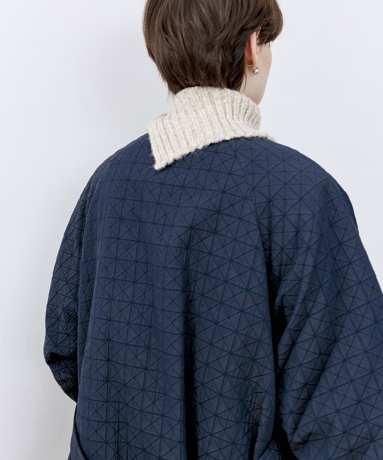 Diamond Jacquard Quilted Down Coat – Belt & Scarf Set