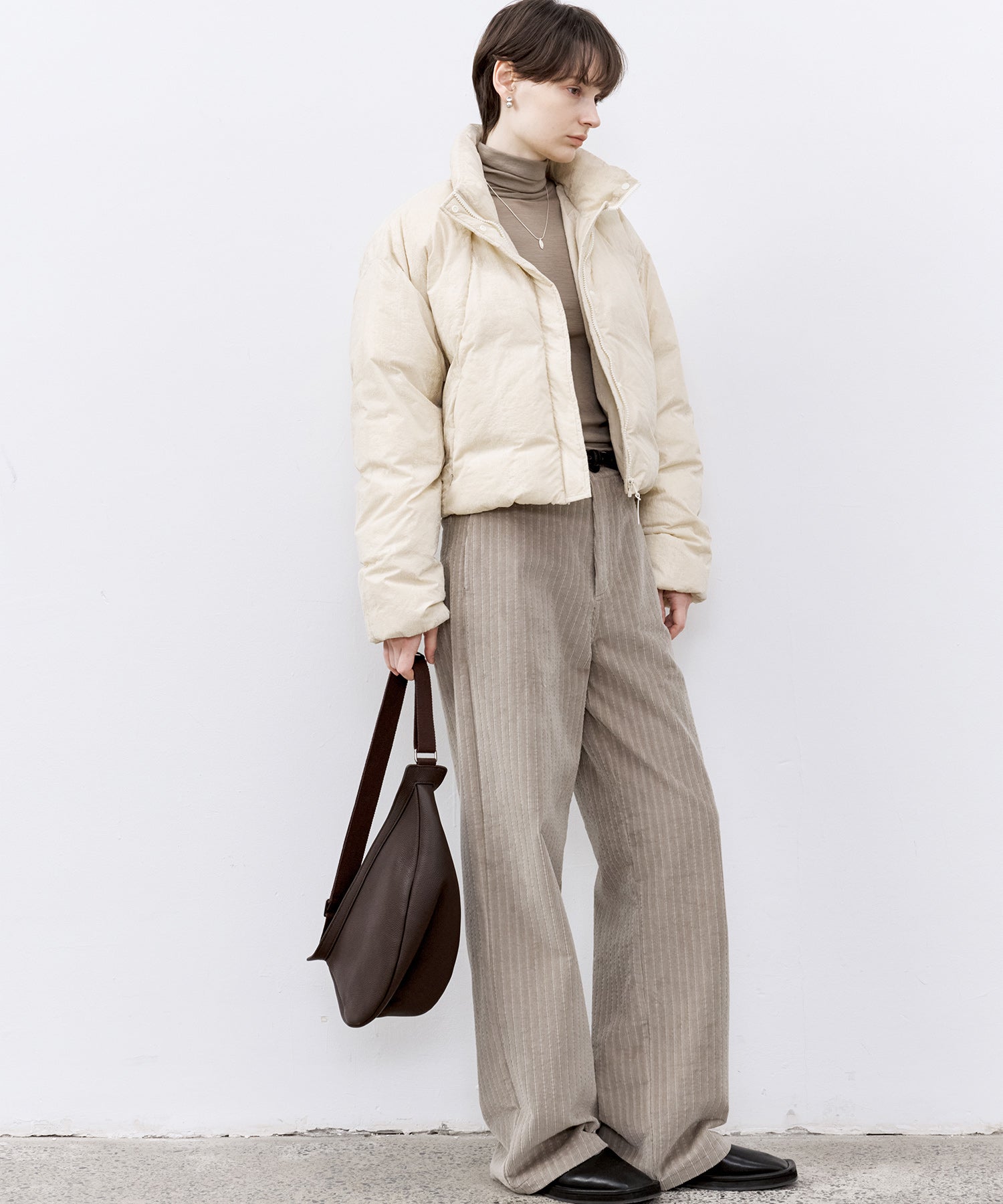 Draped Texture Wool Turtleneck Long Sleeve Top