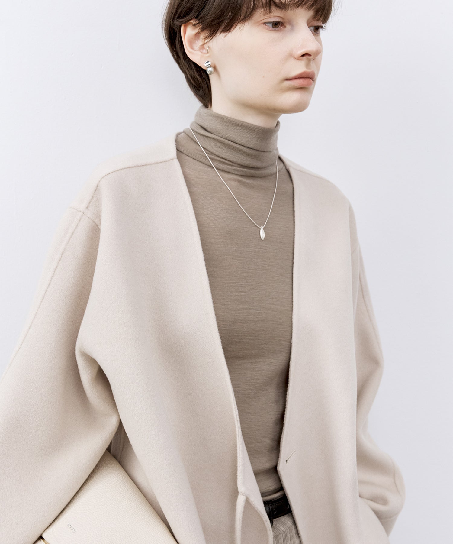 Draped Texture Wool Turtleneck Long Sleeve Top