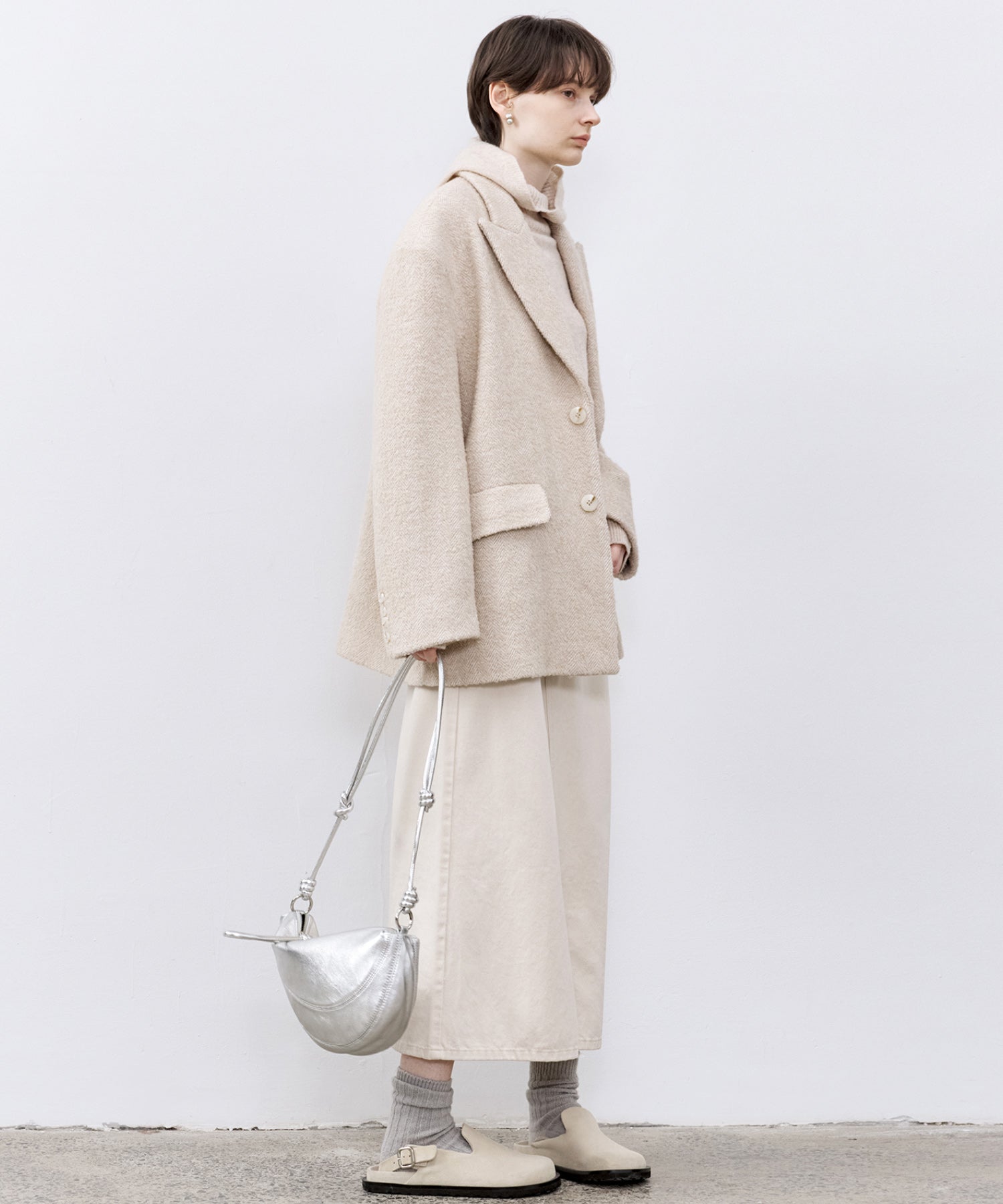 Wool-Blend Oversized Tailored Jacket with Shoulder Pads