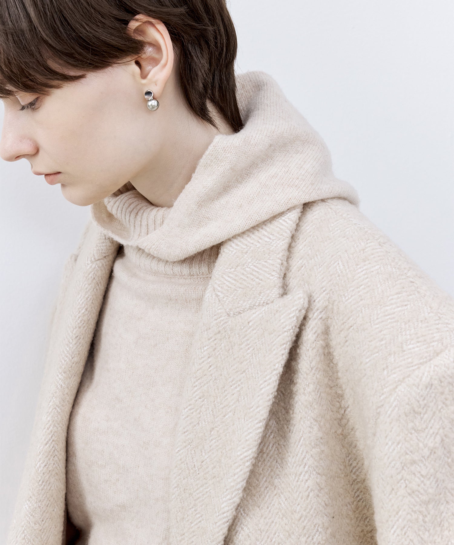 Wool-Blend Oversized Tailored Jacket with Shoulder Pads