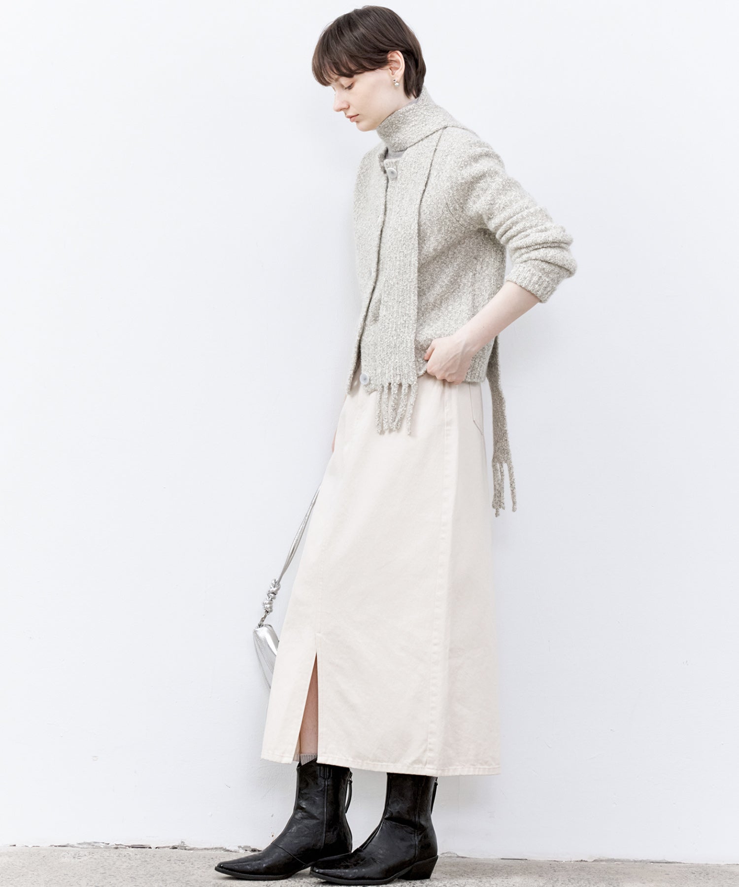 Nepped Knit Cardigan with Tweed Texture