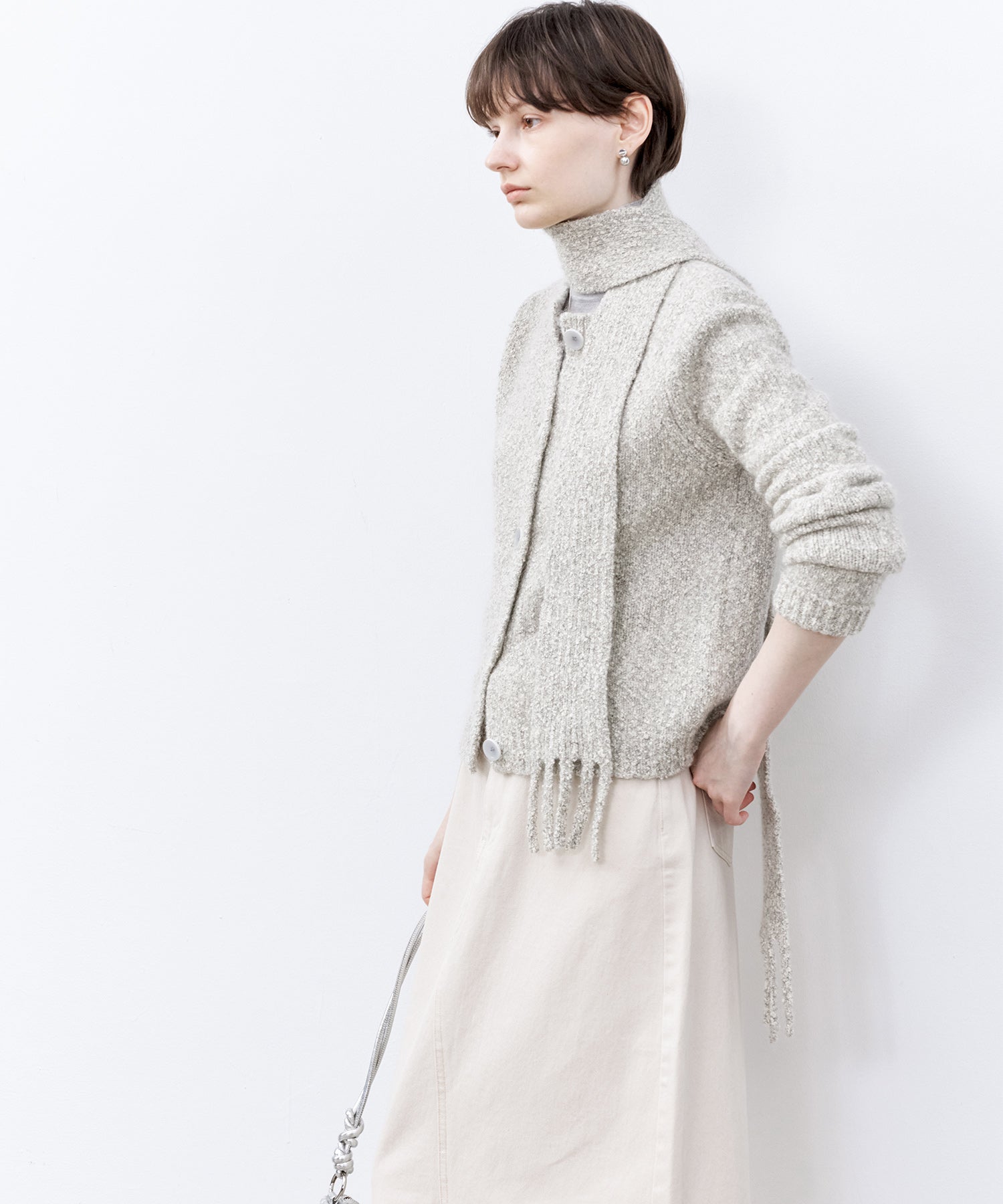 Nepped Knit Cardigan with Tweed Texture