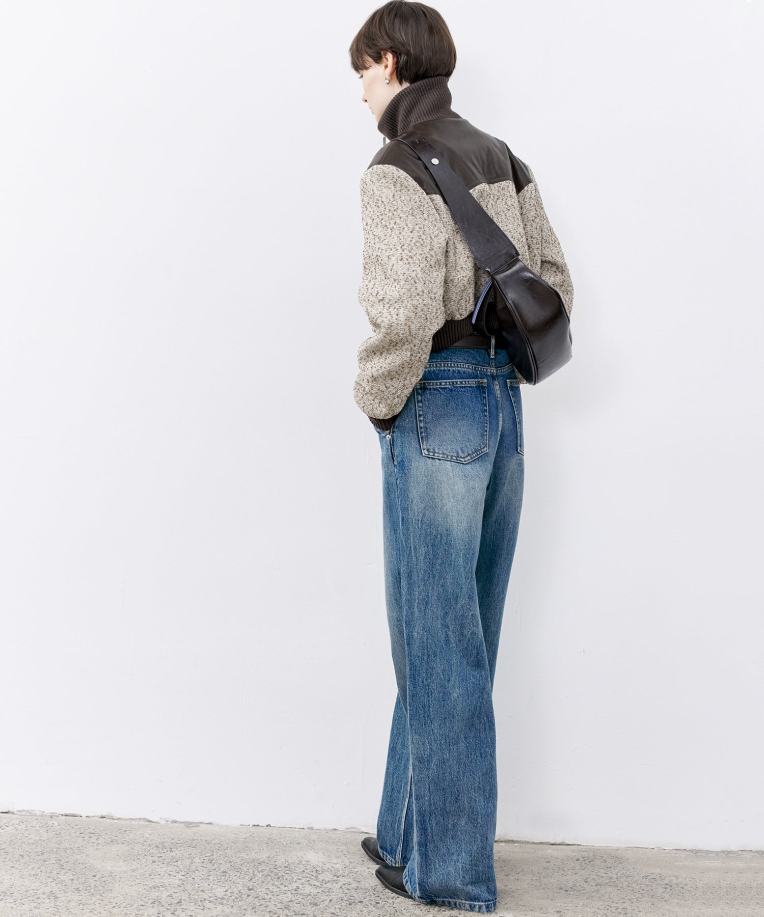 Textured Panel Short Puffer Jacket with Ribbed Stand Collar