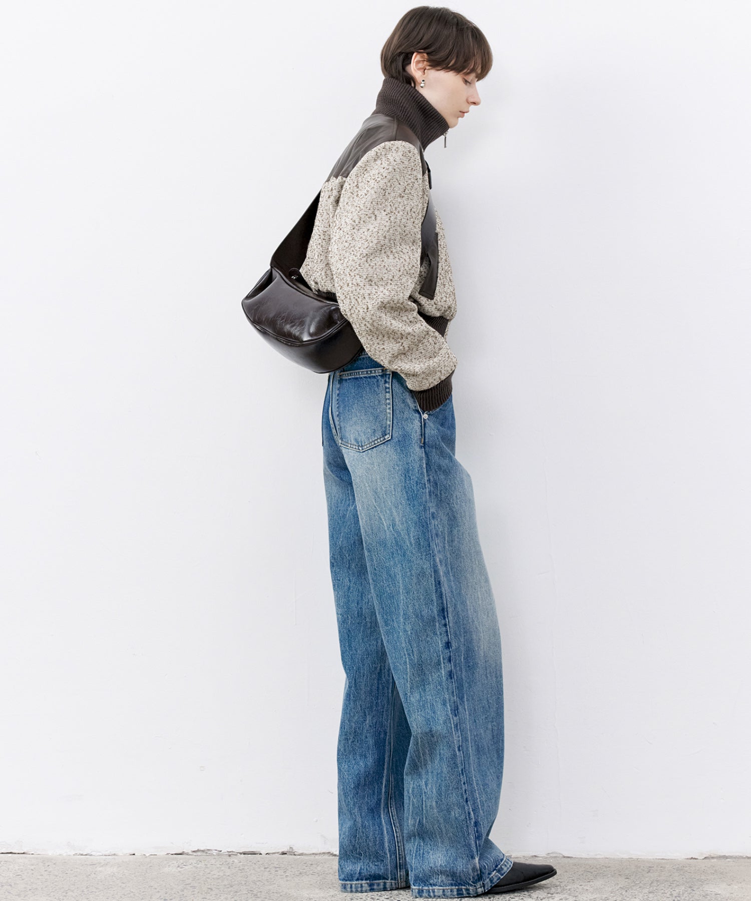 Textured Panel Short Puffer Jacket with Ribbed Stand Collar