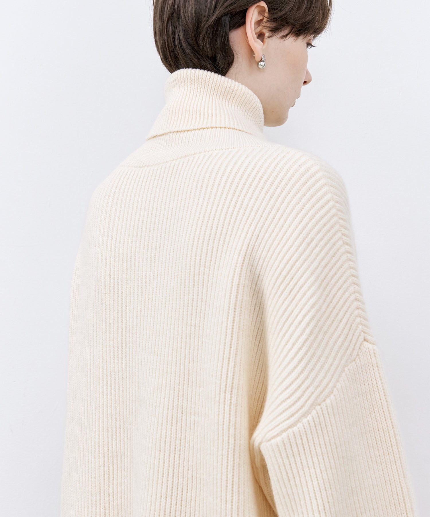 Relaxed Fit Wool-Blend Sweater with Crossed High Neck