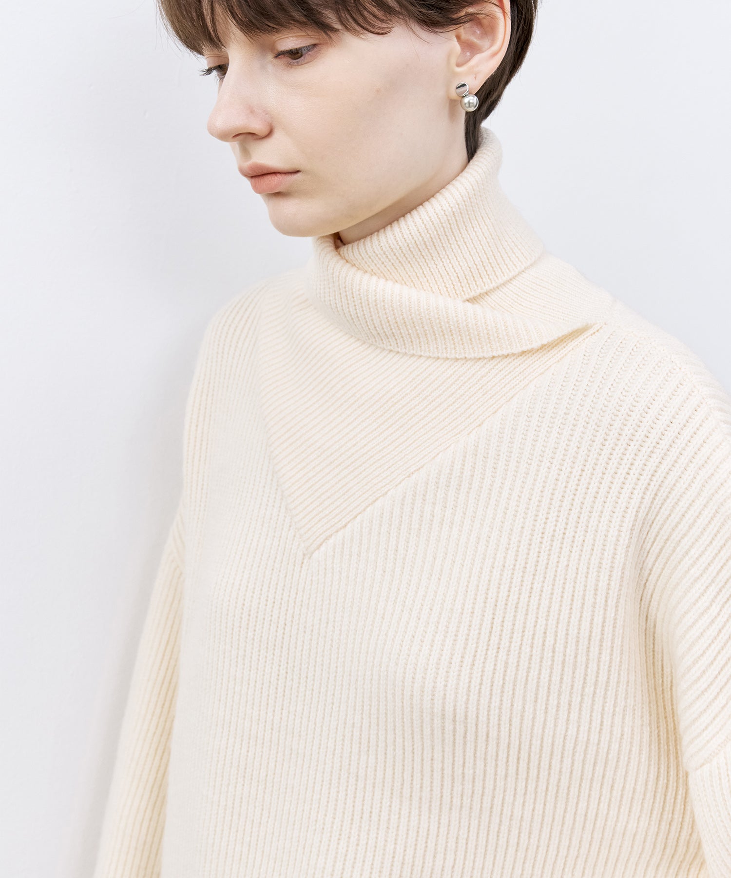 Relaxed Fit Wool-Blend Sweater with Crossed High Neck