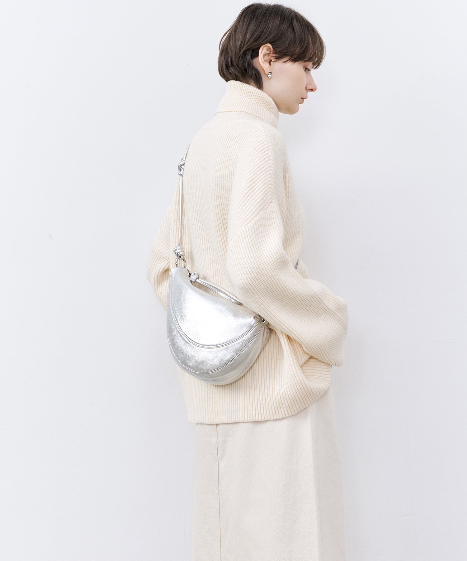 Relaxed Fit Wool-Blend Sweater with Crossed High Neck
