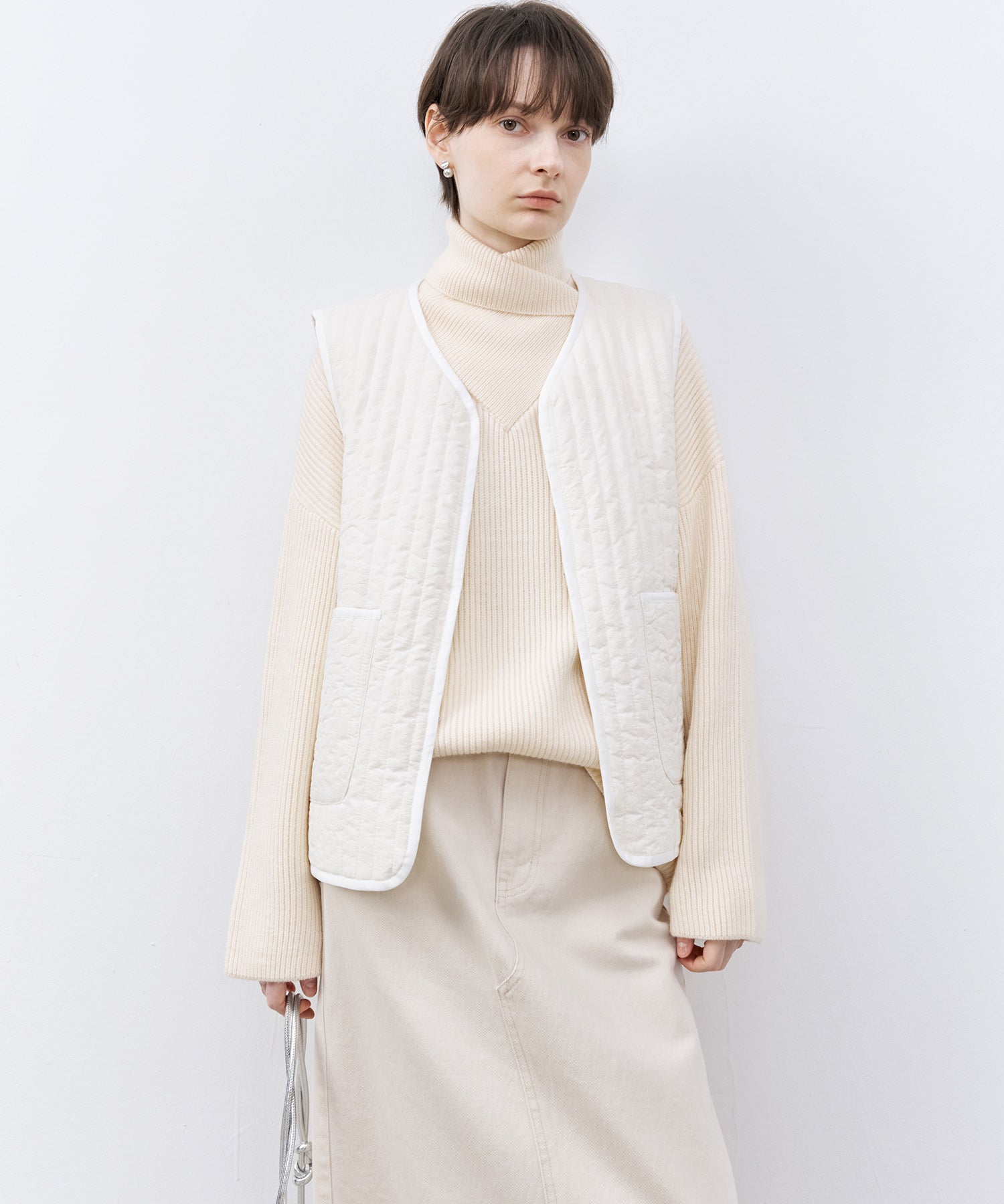 Relaxed Fit Wool-Blend Sweater with Crossed High Neck
