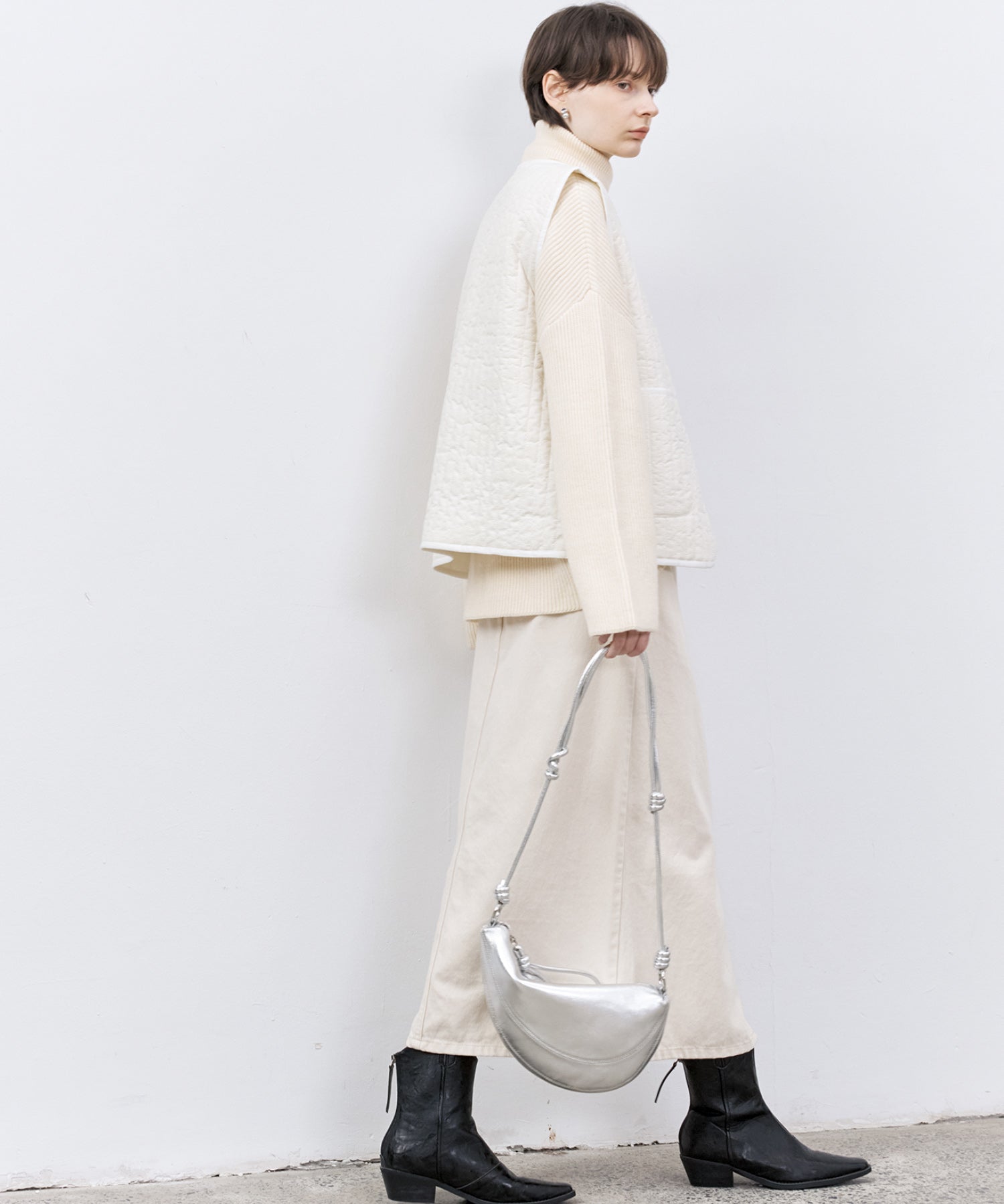 Relaxed Fit Wool-Blend Sweater with Crossed High Neck