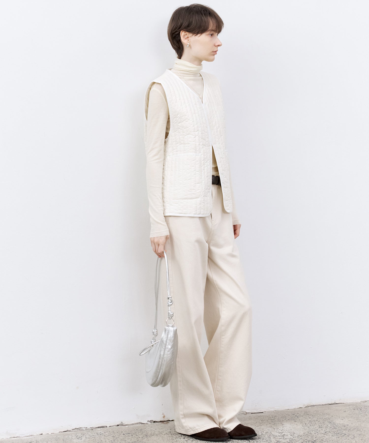 Draped Texture Wool Turtleneck Long Sleeve Top