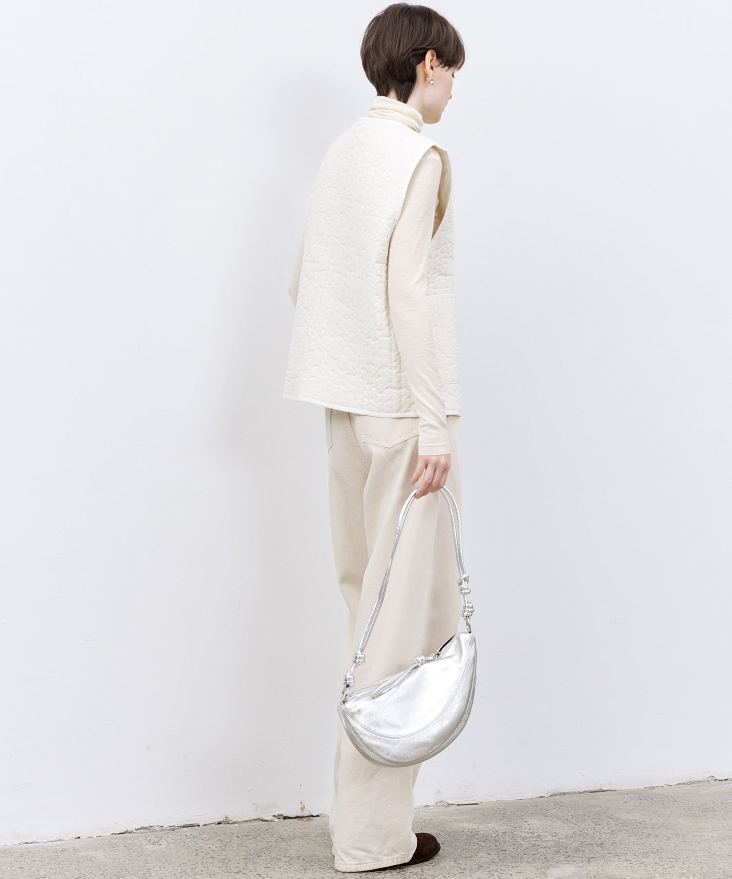 Draped Texture Wool Turtleneck Long Sleeve Top