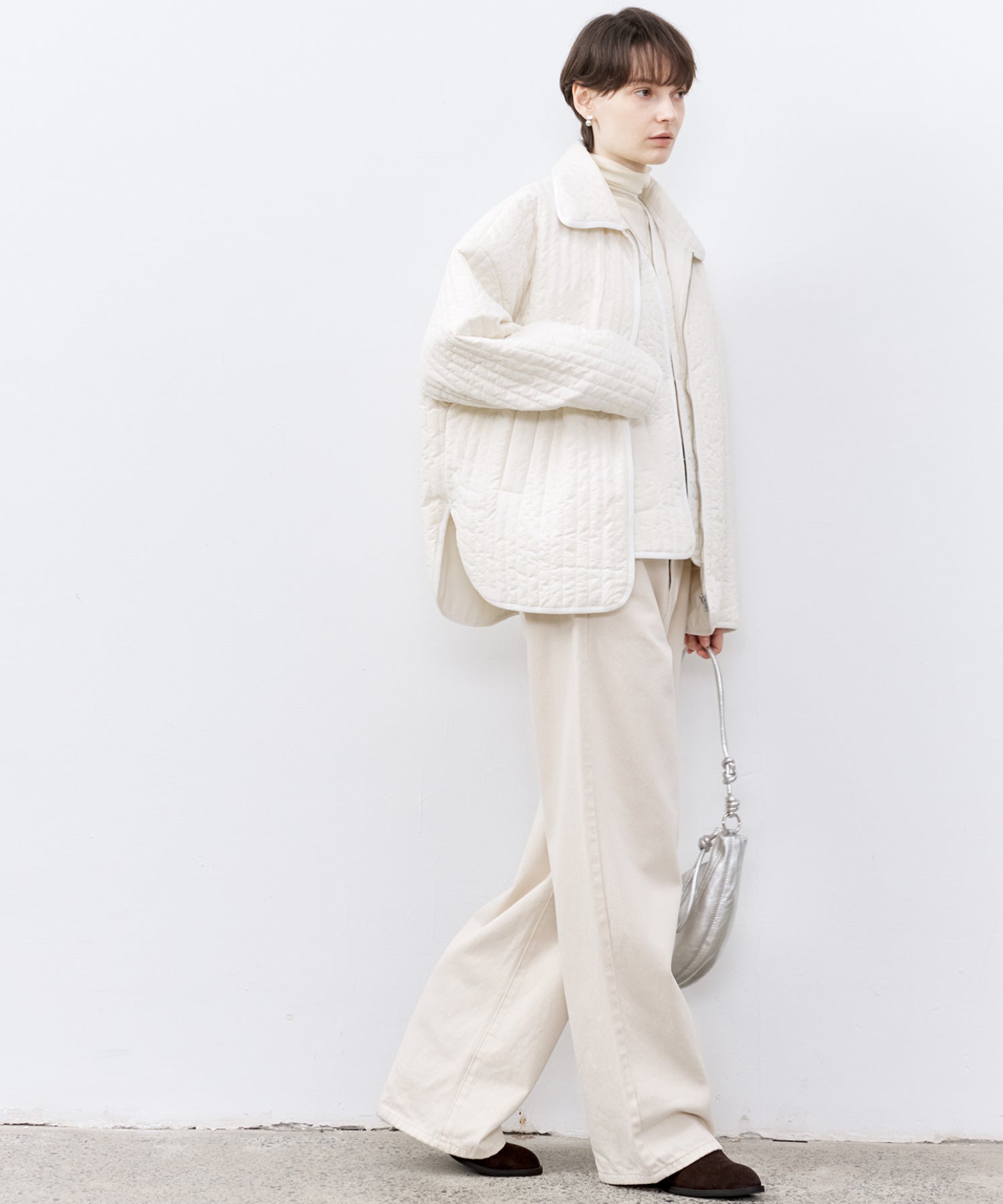Draped Texture Wool Turtleneck Long Sleeve Top
