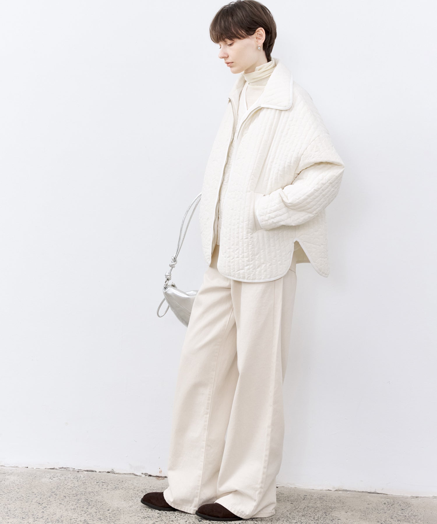 Draped Texture Wool Turtleneck Long Sleeve Top